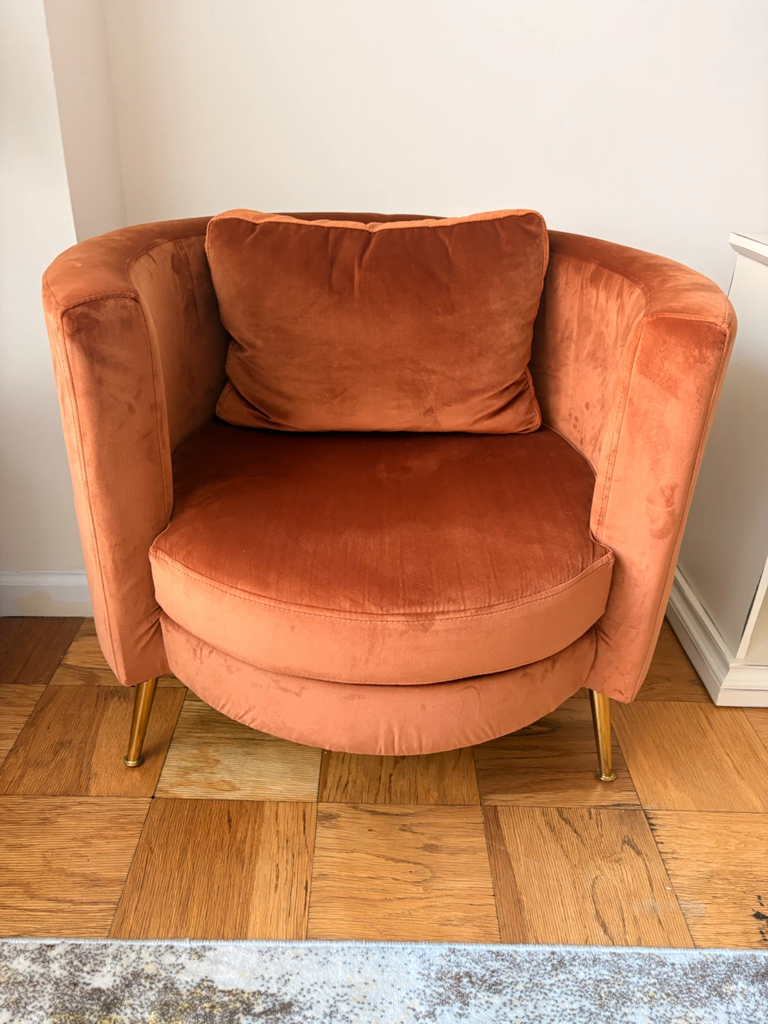 SET OF 2 - Rust Orange Velvet Armchairs with Pillow