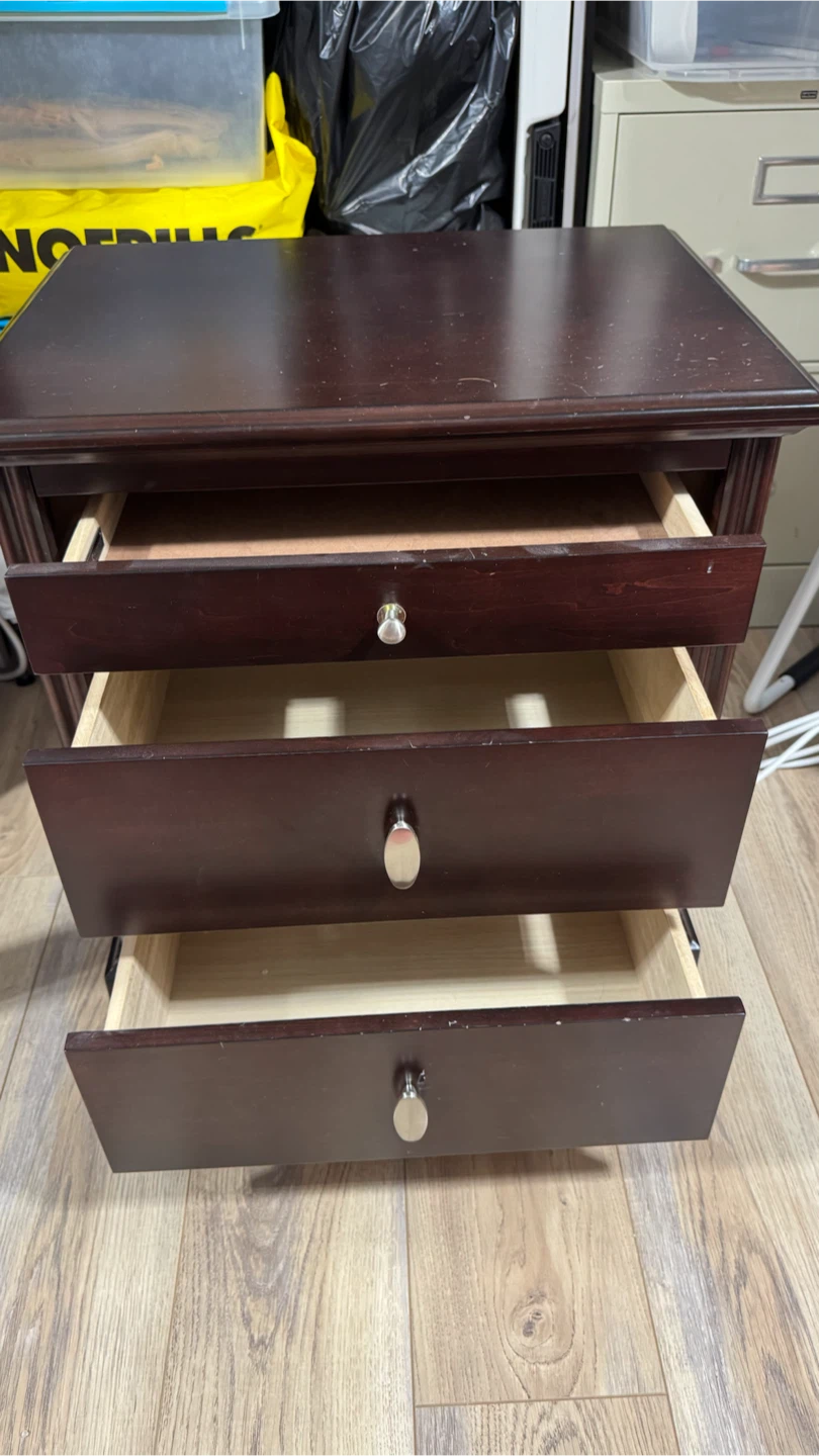 Dark Wood Nightstand with 3 Drawers - photo 2