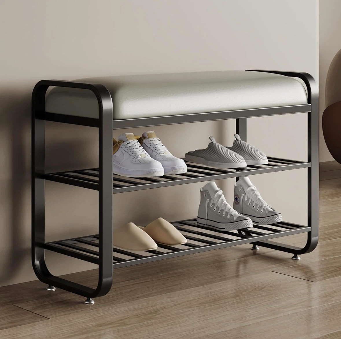 Shoe Rack Bench with Storage - Matte Black