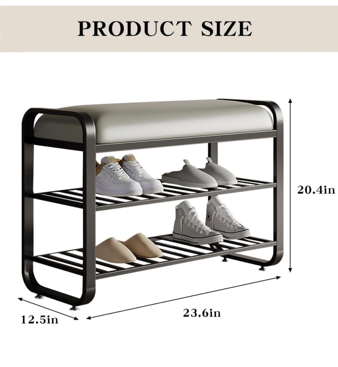 Shoe Rack Bench with Storage - Matte Black - photo 2