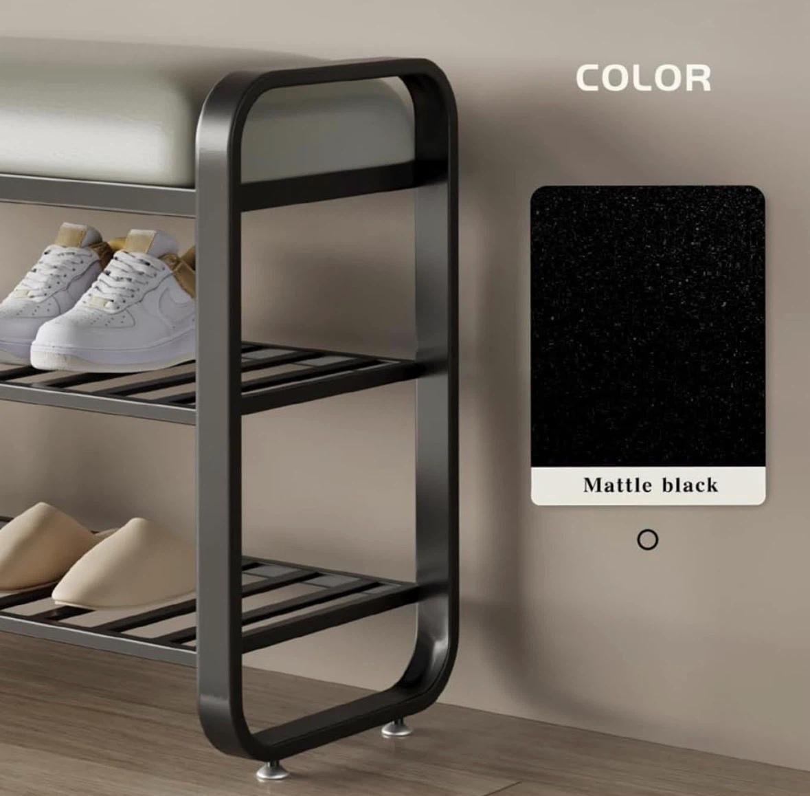 Shoe Rack Bench with Storage - Matte Black - photo 3