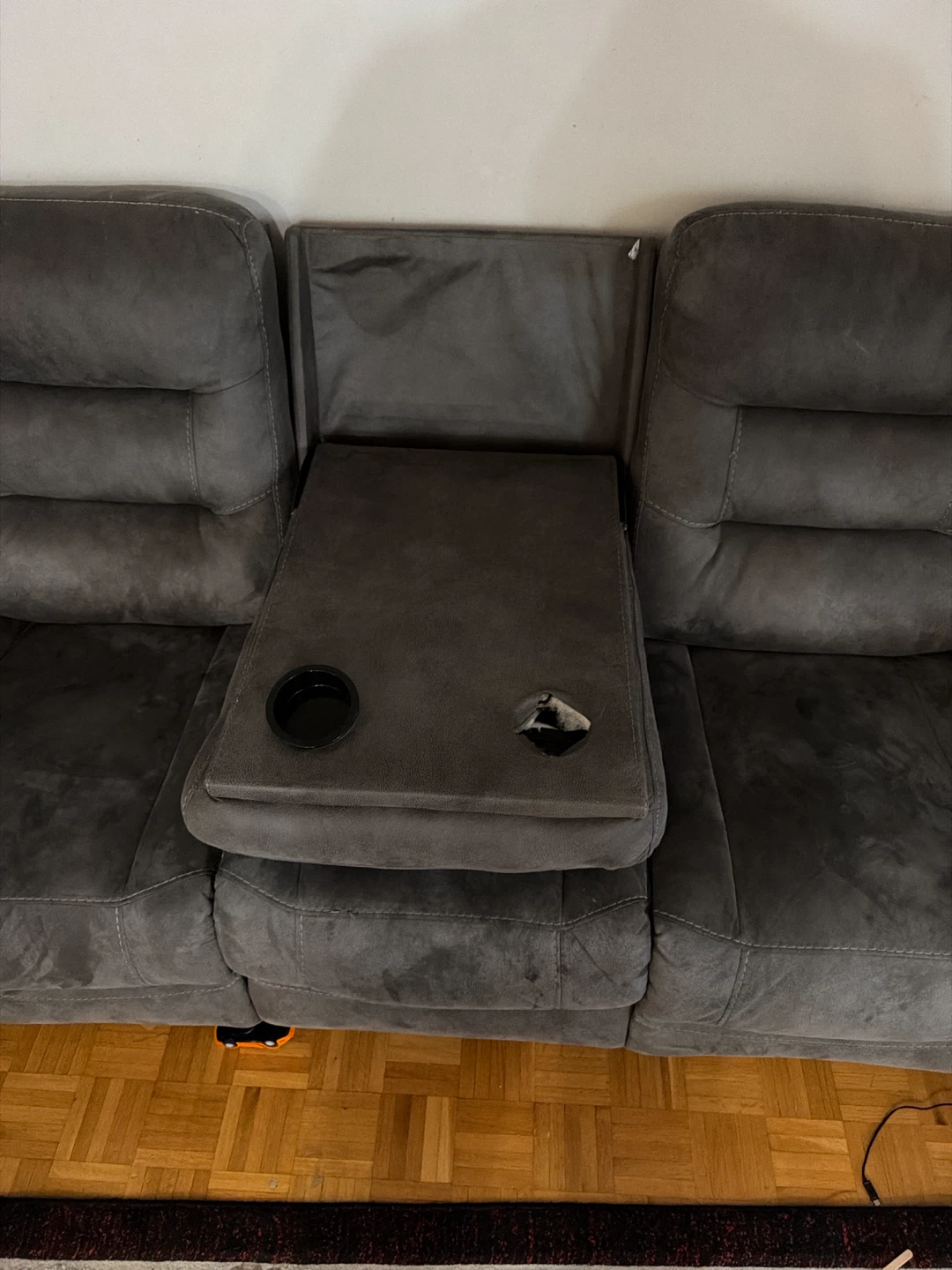 Grey Reclining Sofa with Cup Holders - photo 5