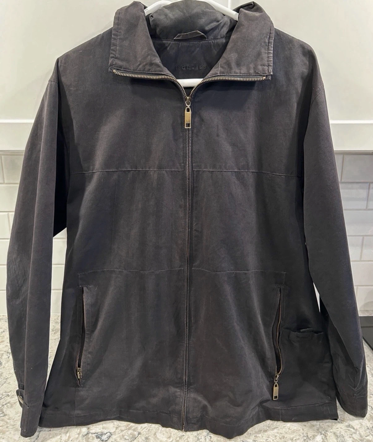 Mantles Mens Dressy/Casual Jacket with Foldaway Hood (Size M)