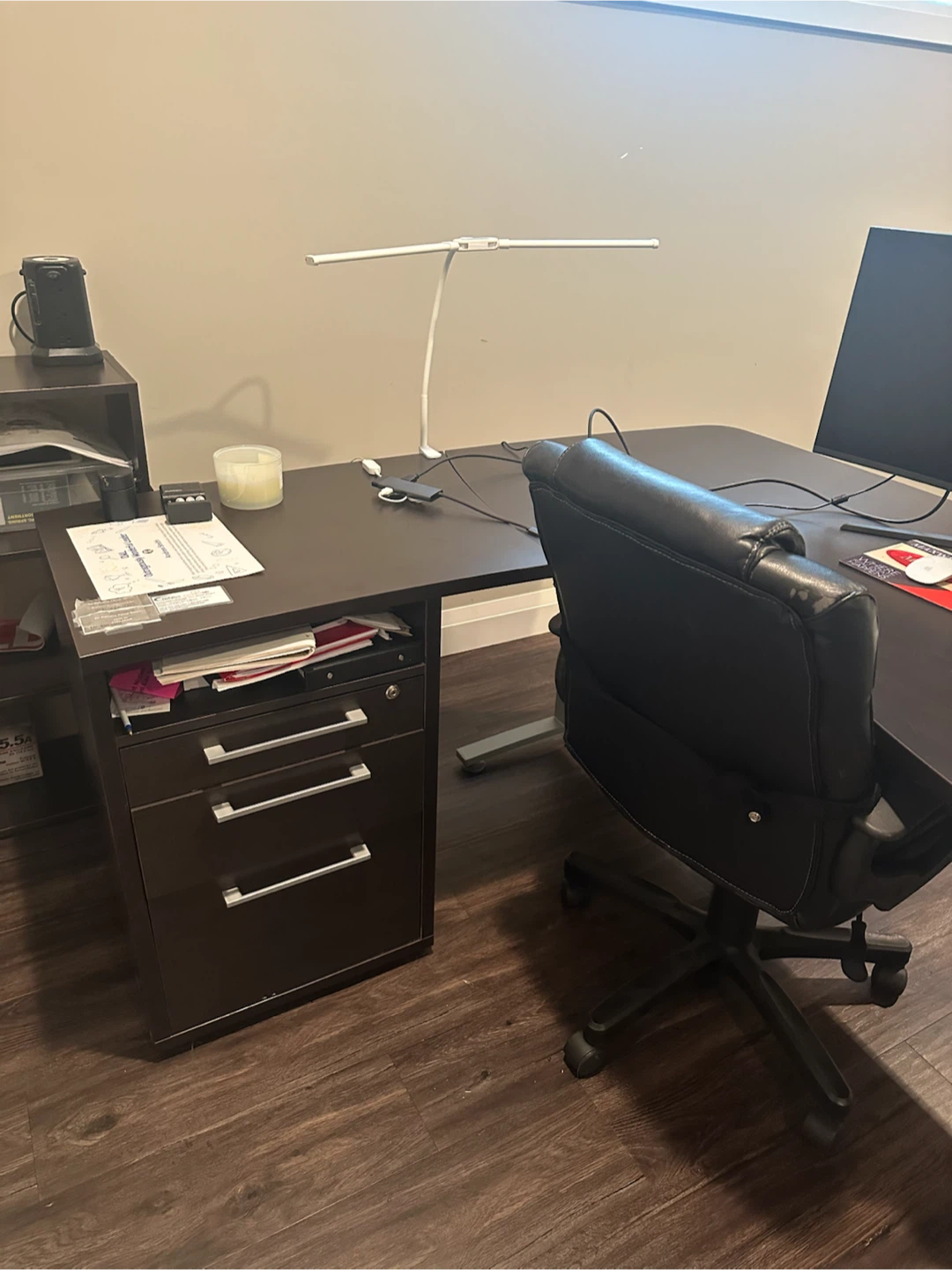 Dark Brown Executive Desk with Filing Cabinet - photo 3