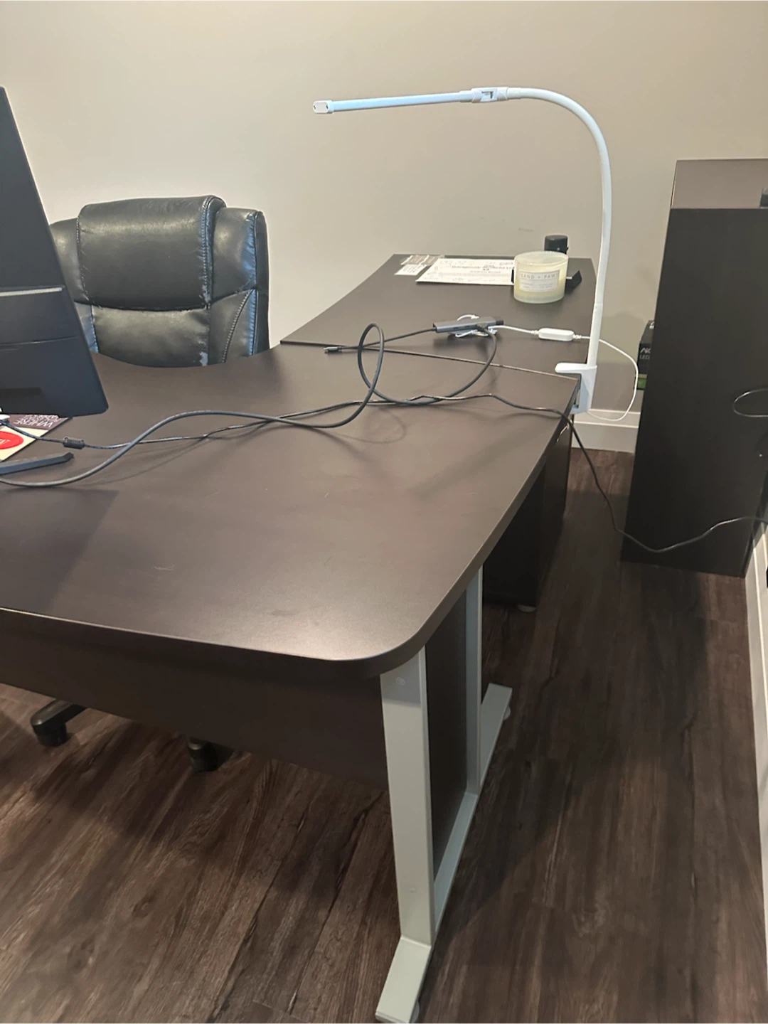 Dark Brown Executive Desk with Filing Cabinet - photo 4