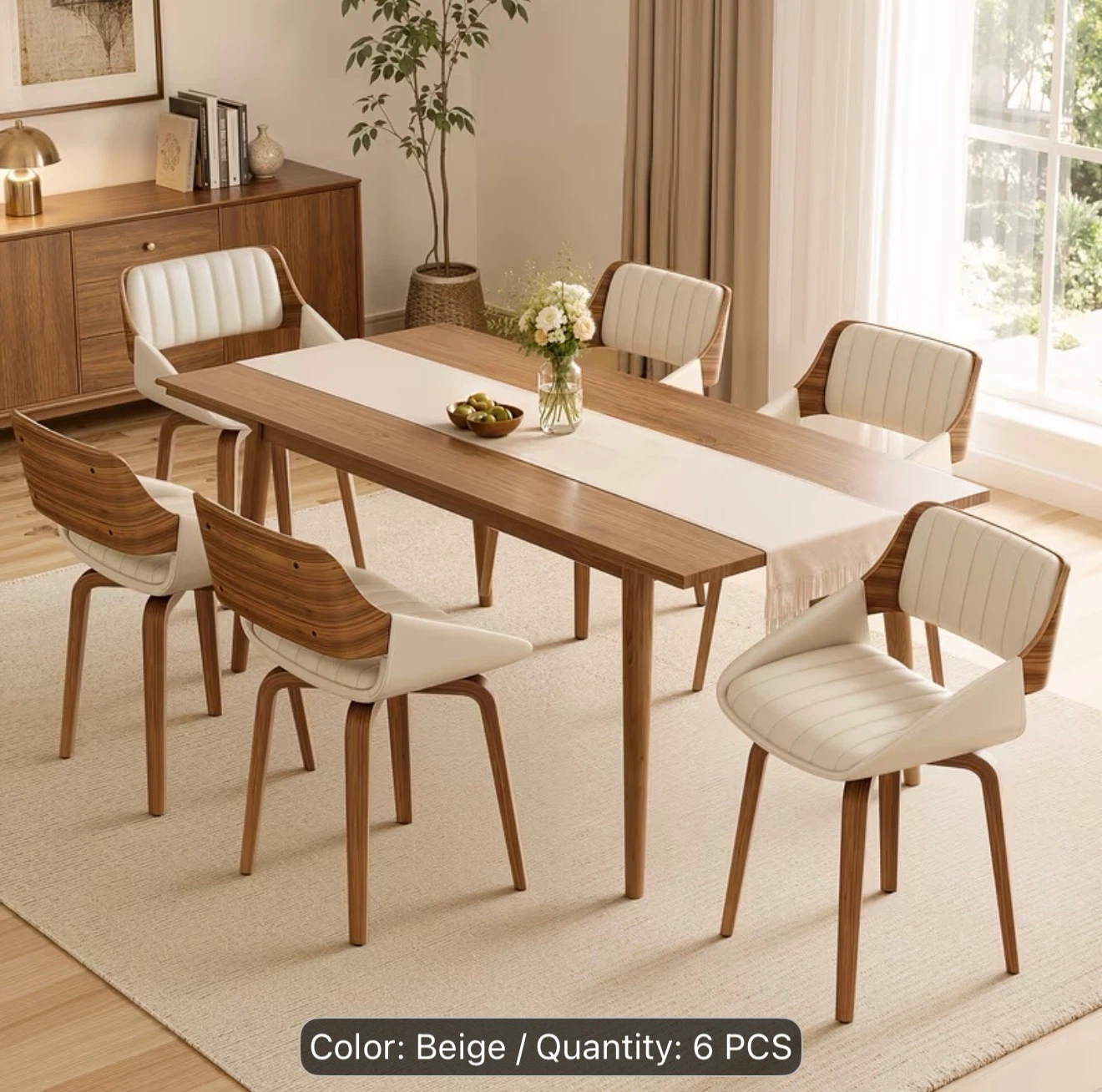 AOWOS Set of 6 Beige Faux Leather Dining Chairs