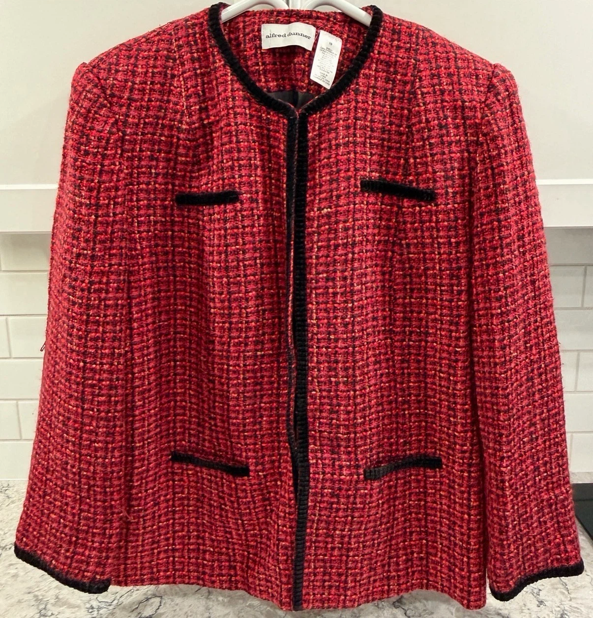 Women’s Alfred Dunner Tweed Red/Black Bouclé Open Front Blazer