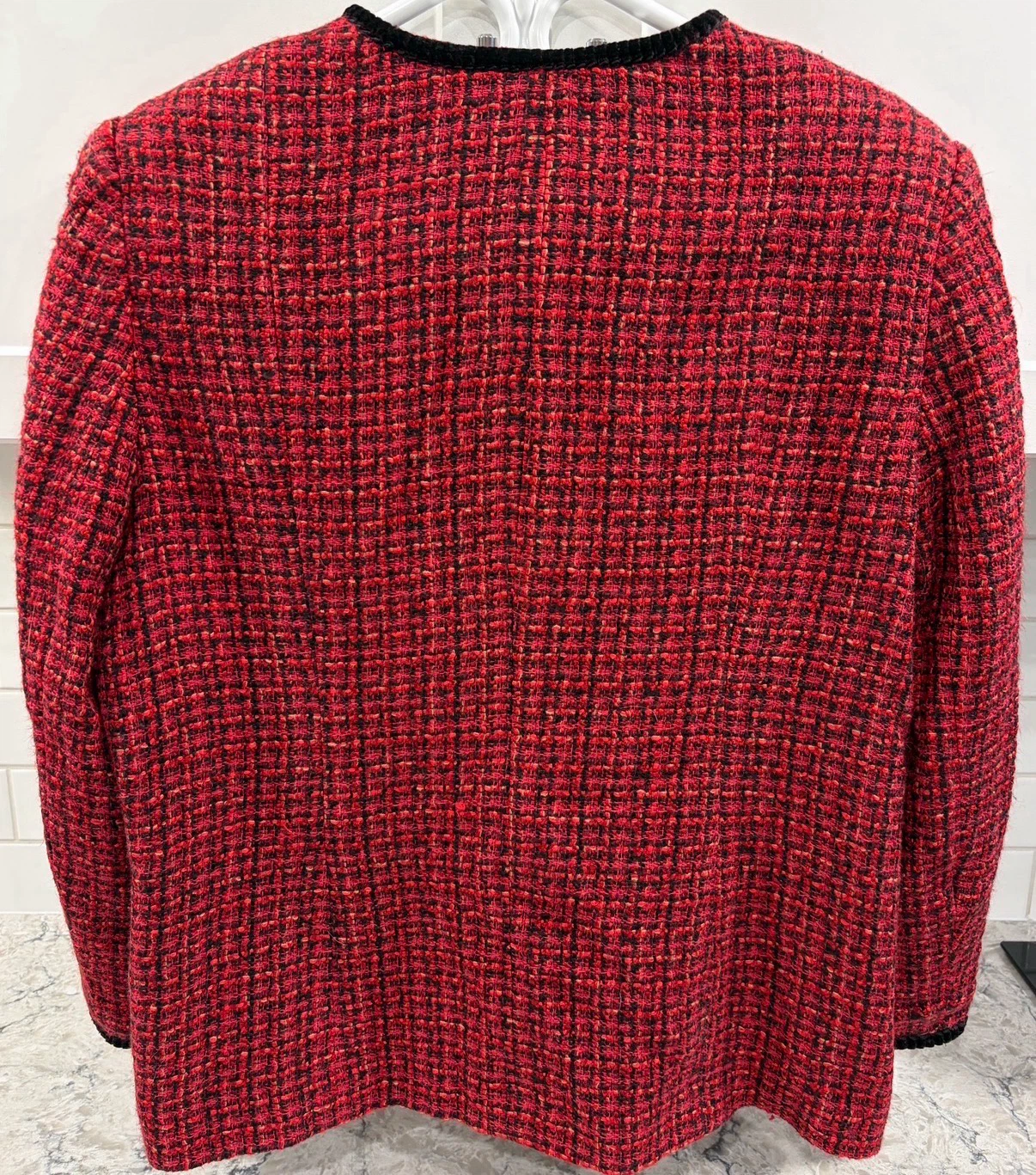 Women’s Alfred Dunner Tweed Red/Black Bouclé Open Front Blazer - photo 2