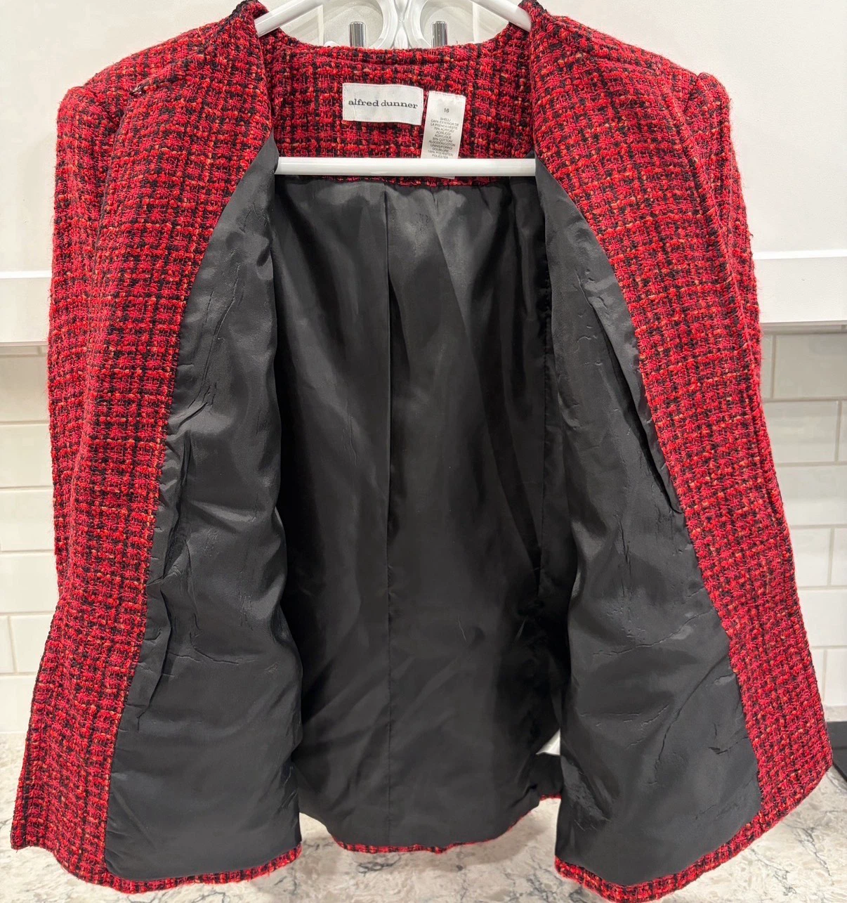 Women’s Alfred Dunner Tweed Red/Black Bouclé Open Front Blazer - photo 3