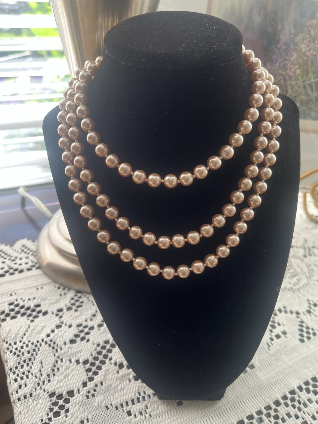 Beige Faux Pearl Necklace - 3 Strands