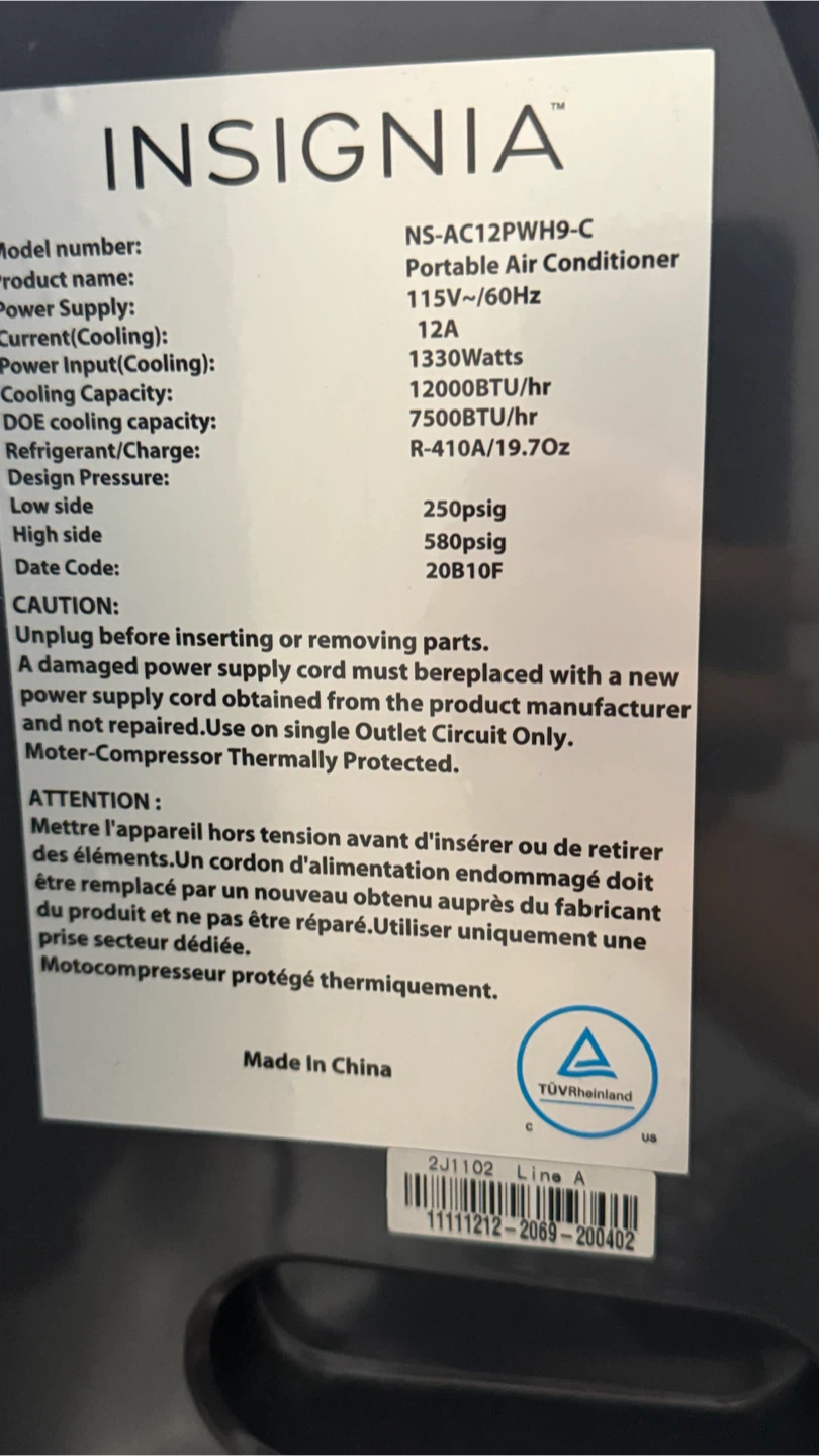 Insignia Portable Air Conditioner NS-AC12PWH9-C - photo 2