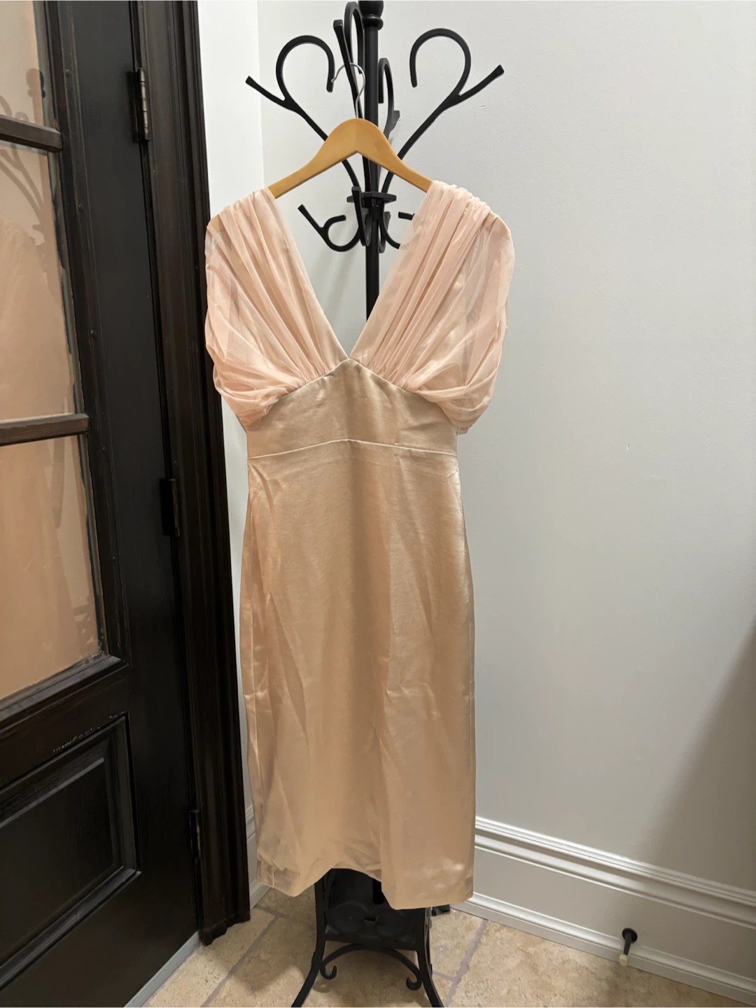 NEW SIZE 4 FeHaute Satin Dress with Sheer Sleeves
