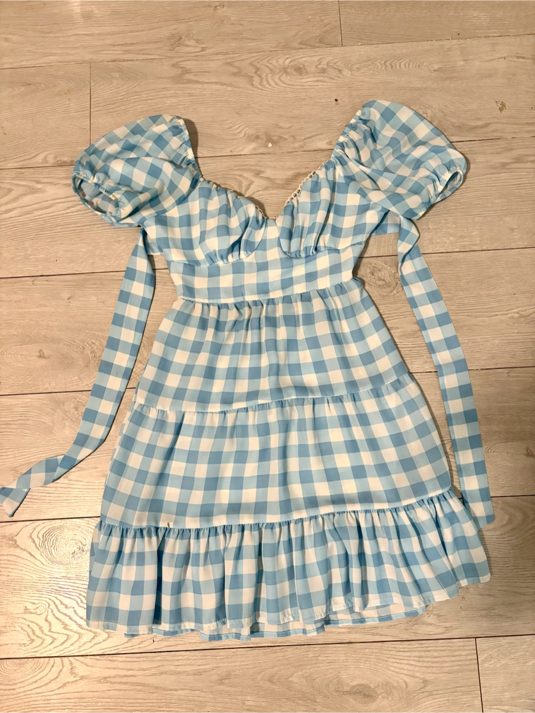 Blue and White Gingham Tiered Dress