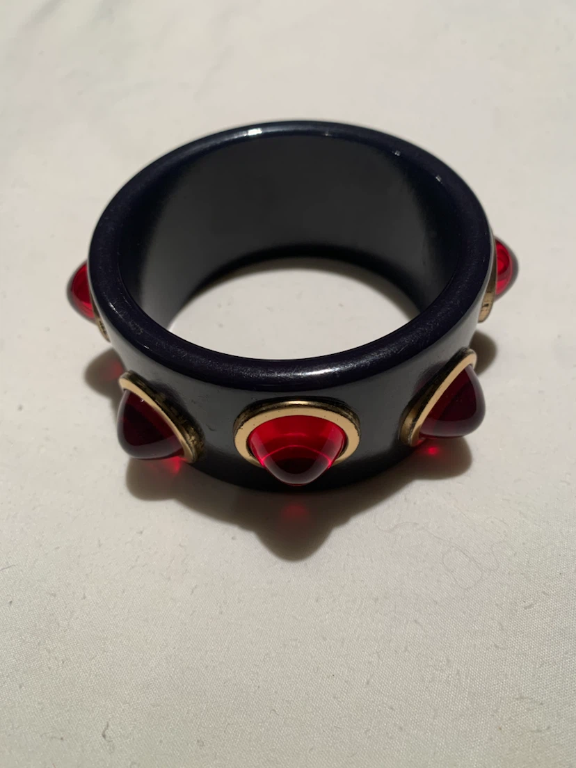 Dark Blue Bangle Bracelet with Red Gems