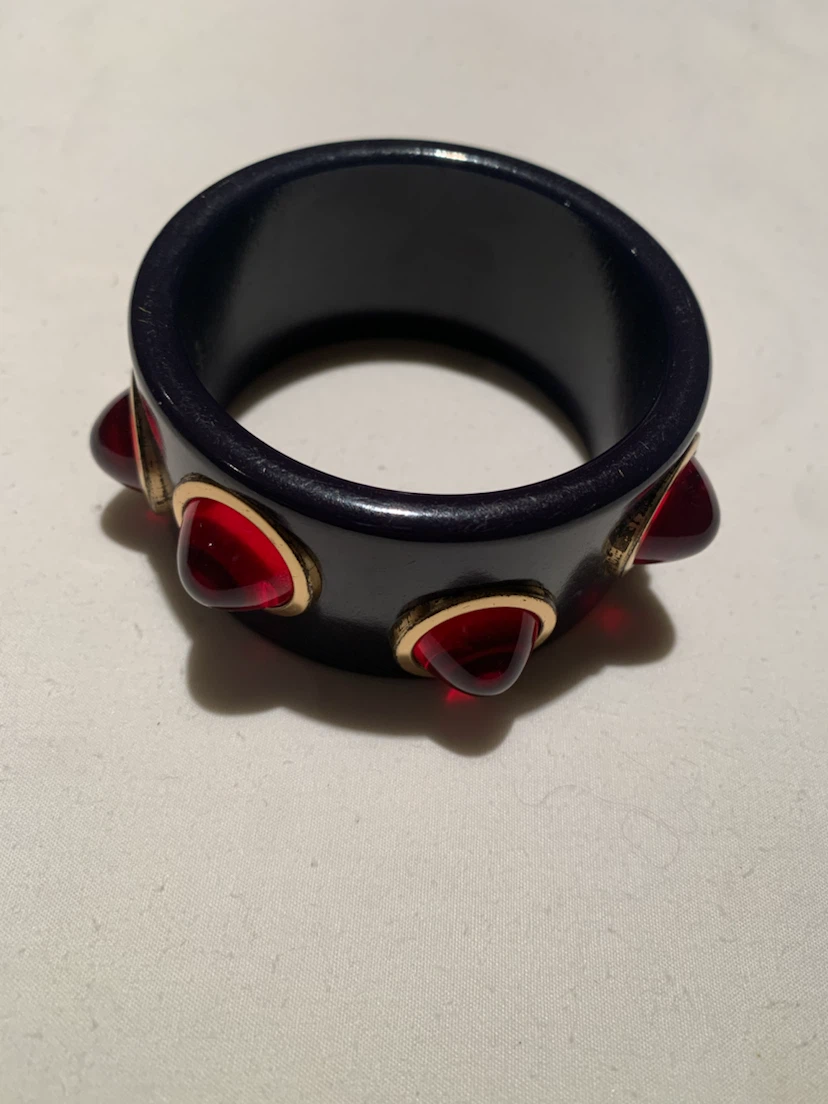Dark Blue Bangle Bracelet with Red Gems - photo 2