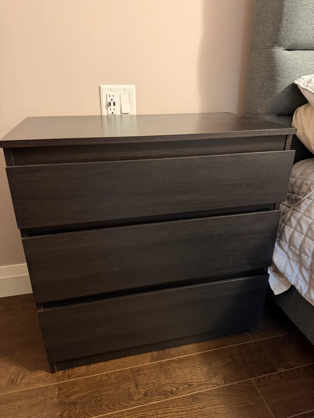 Dark Wood 3-Drawer Dresser