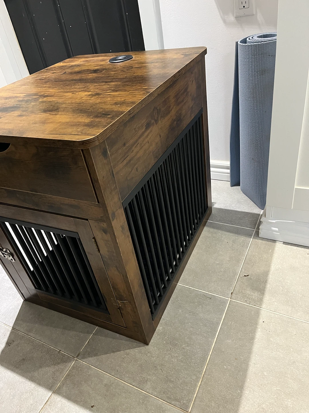 Rustic Wood Side Table with Drawer and Pet Crate - photo 2