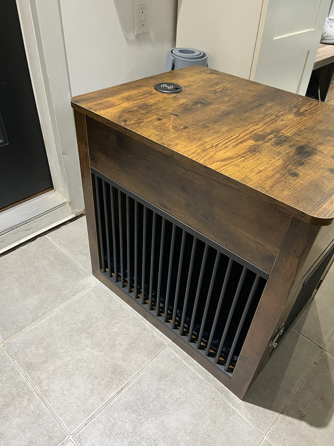 Rustic Wood Side Table with Drawer and Pet Crate - photo 3