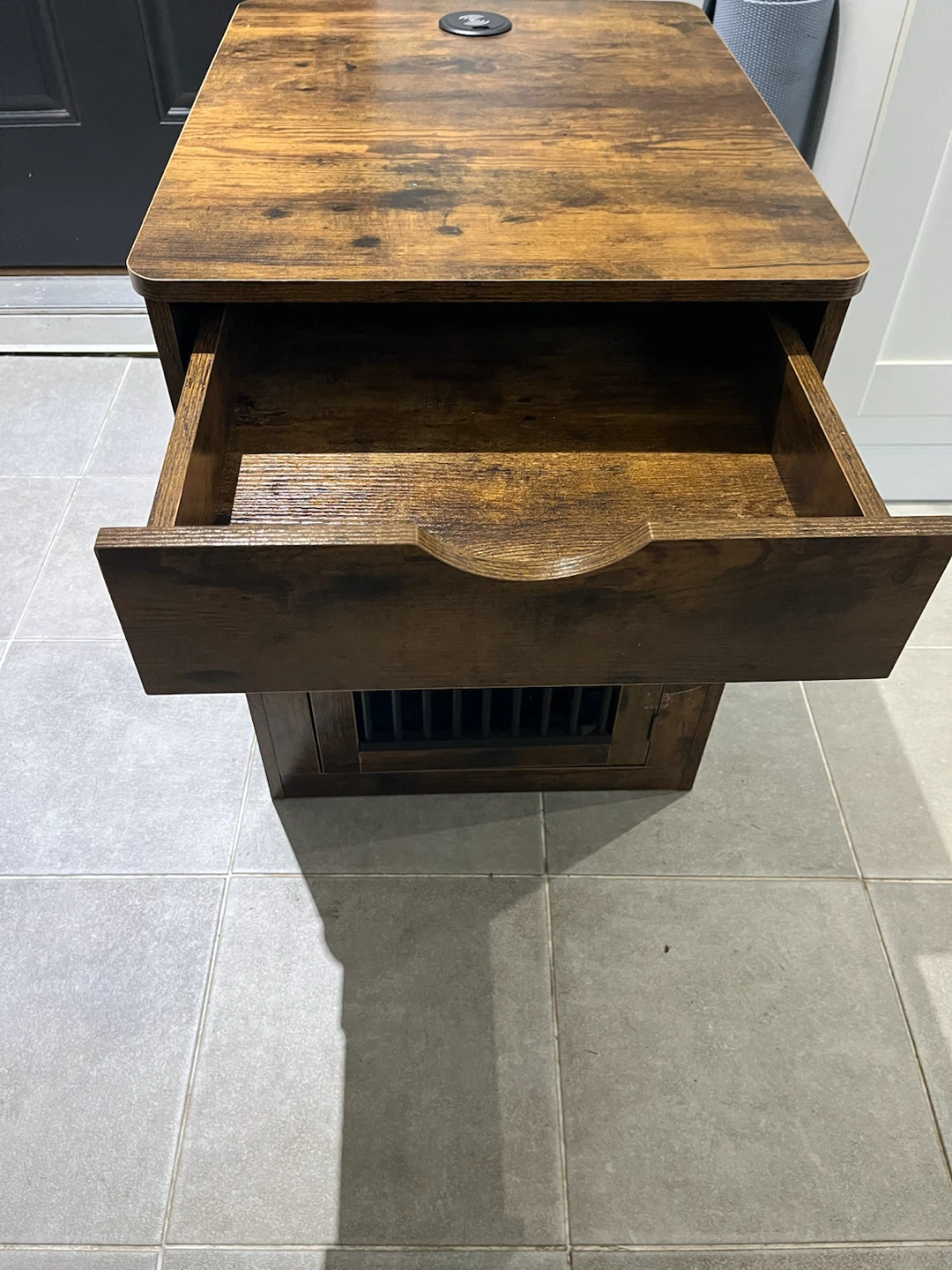 Rustic Wood Side Table with Drawer and Pet Crate - photo 5