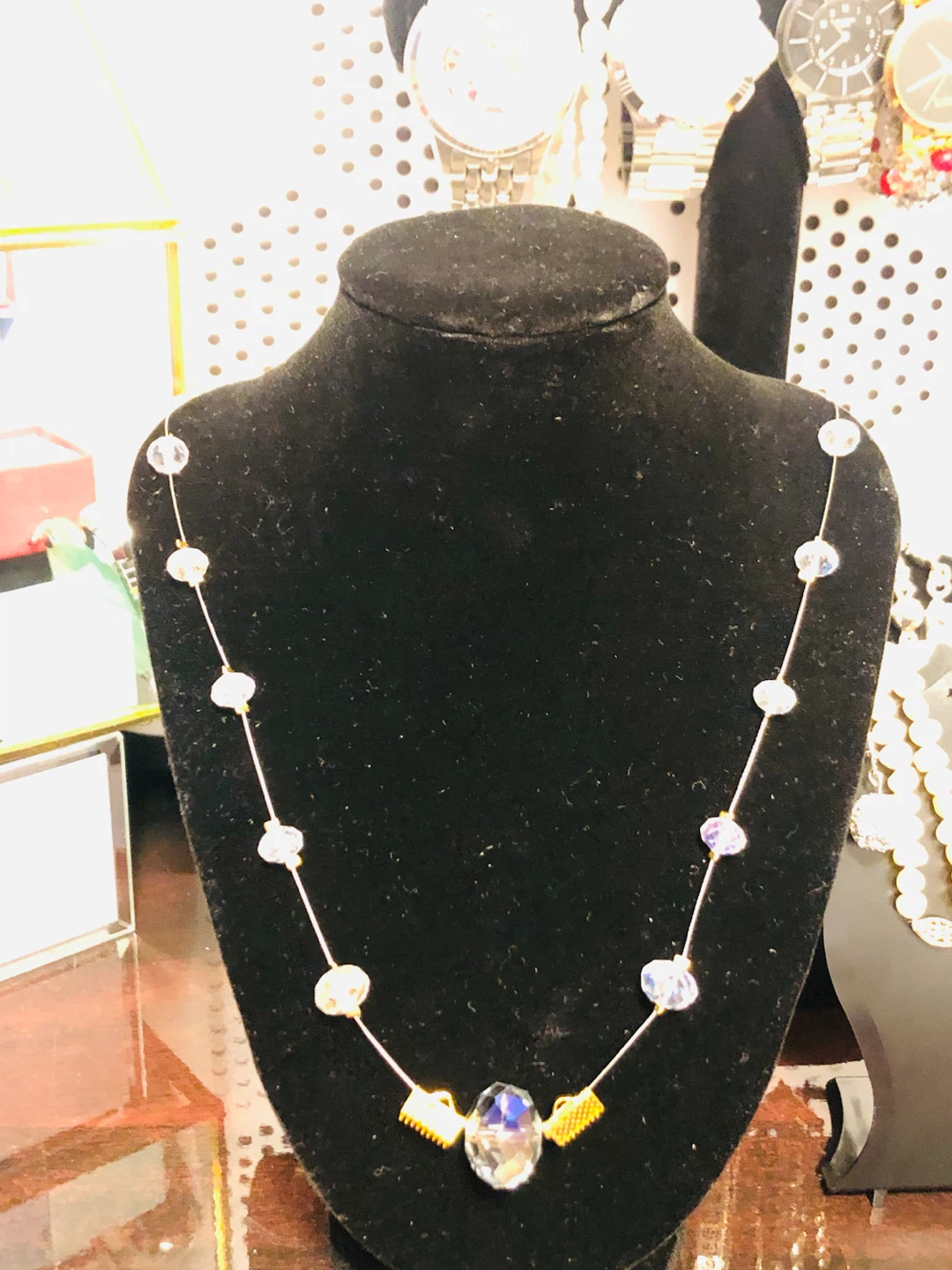 Beaded Necklace with Crystal Pendant