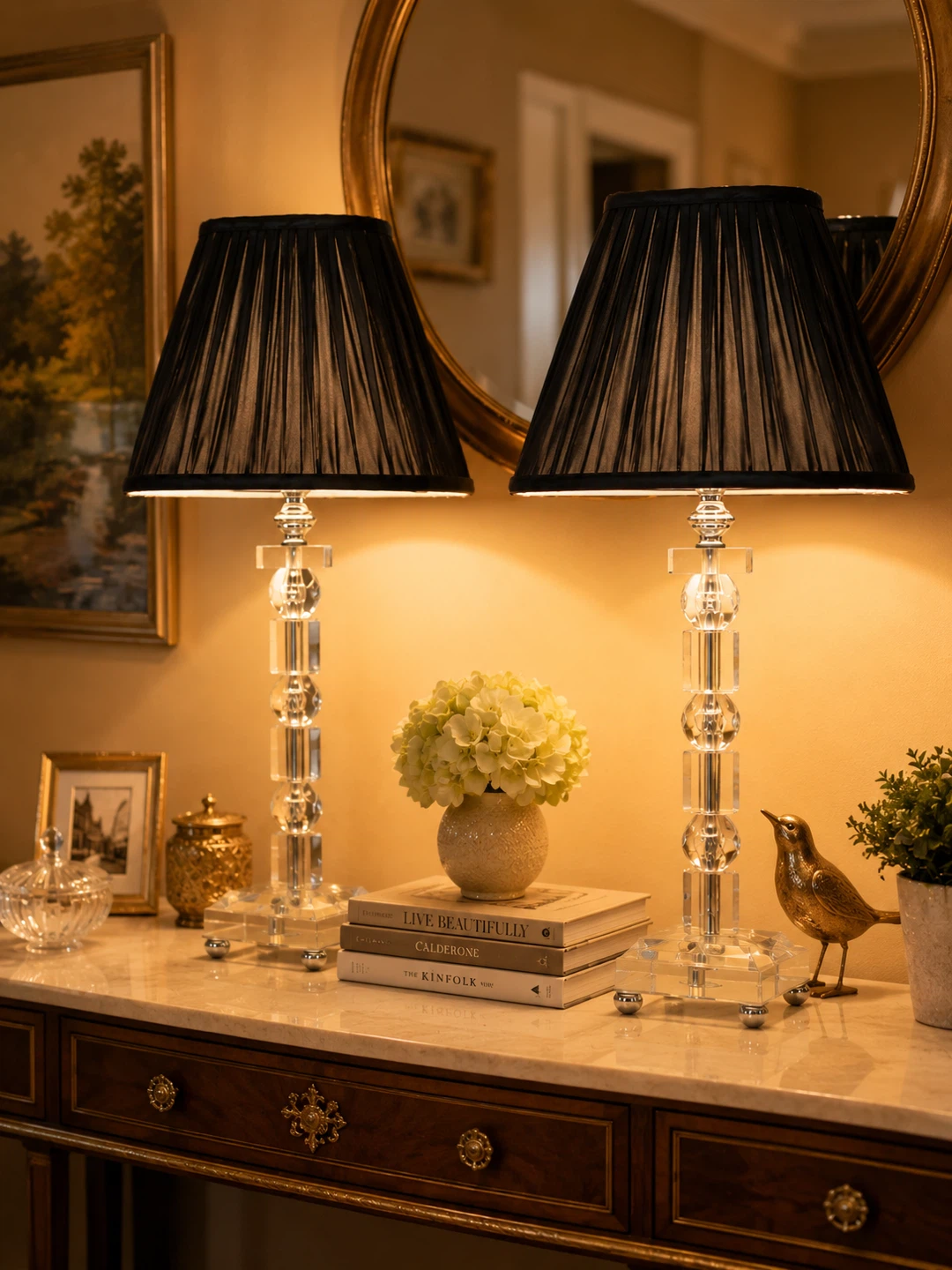 Crystal Table Lamps with Black Pleated Shades - Set of 2 - photo 2