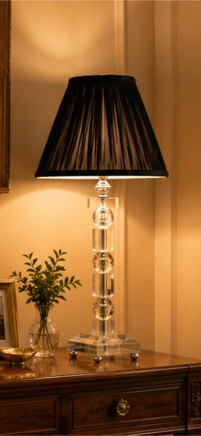 Crystal Table Lamps with Black Pleated Shades - Set of 2 - photo 3