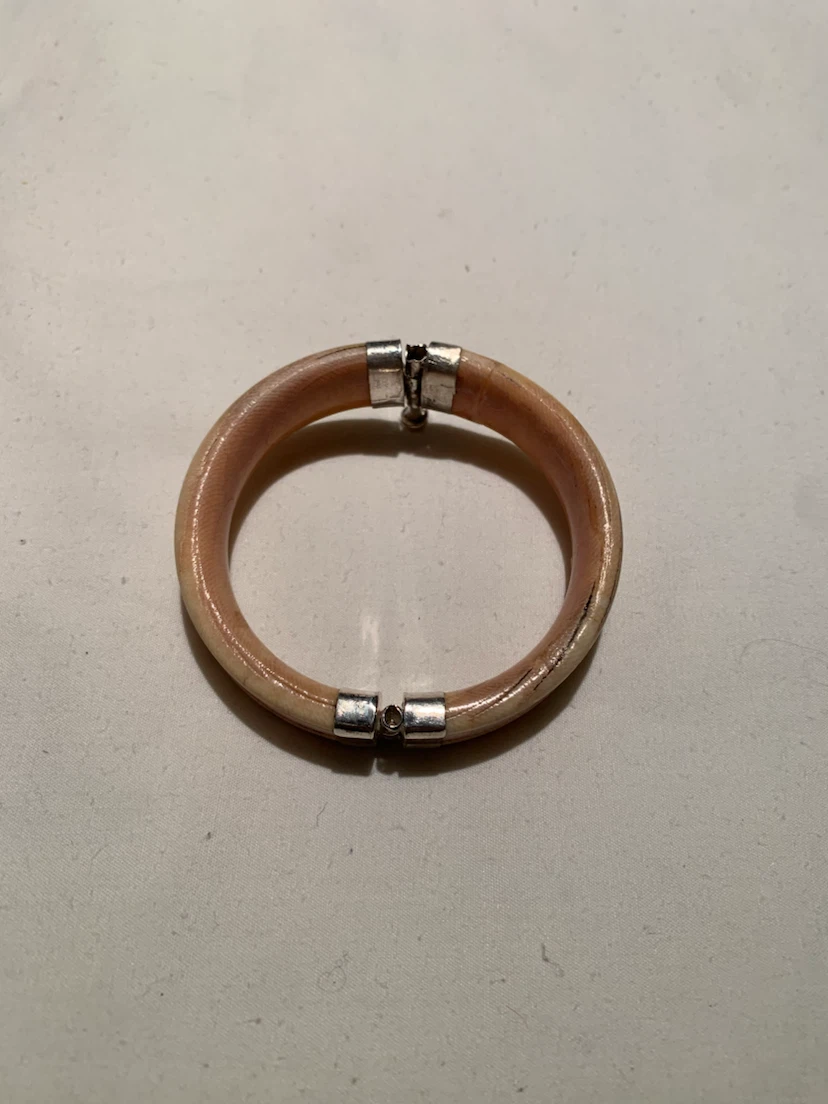 Wood and Silver Tone Bangle Bracelet