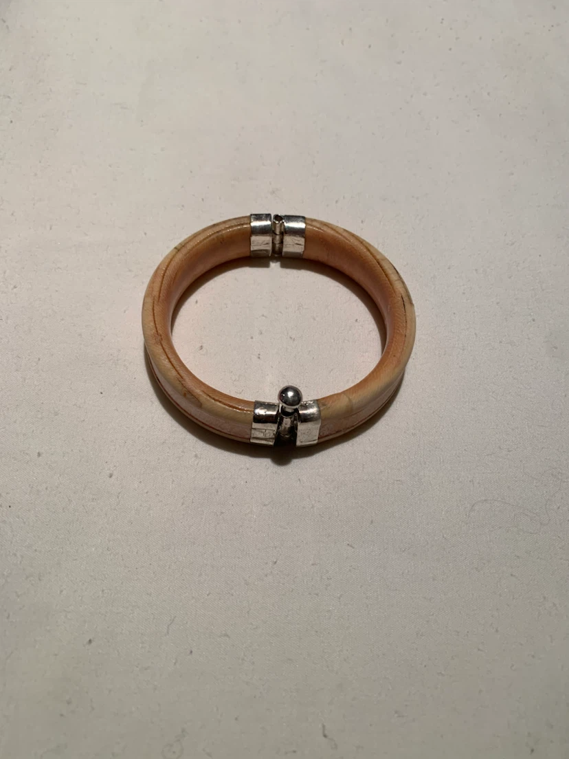 Wood and Silver Tone Bangle Bracelet - photo 2