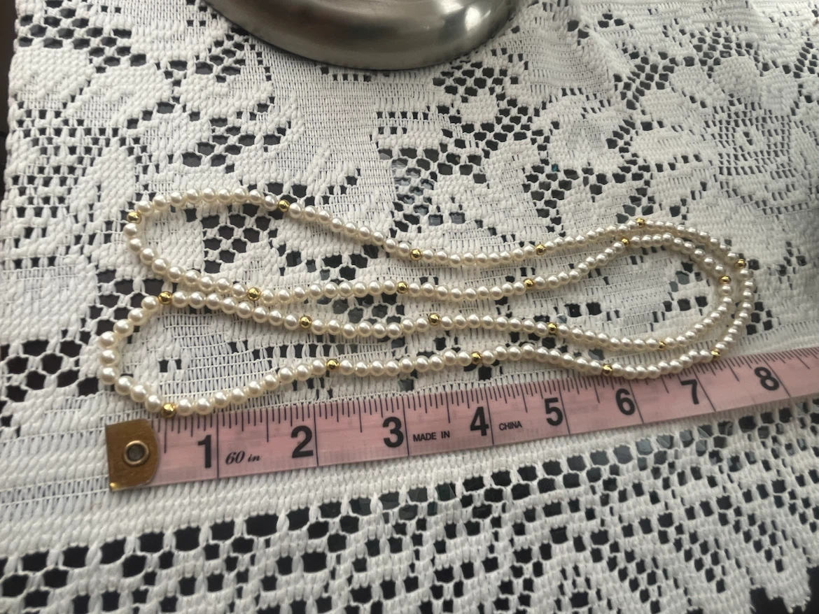 Double Strand Faux Tiny Pearls Necklace with Gold Beads - photo 3