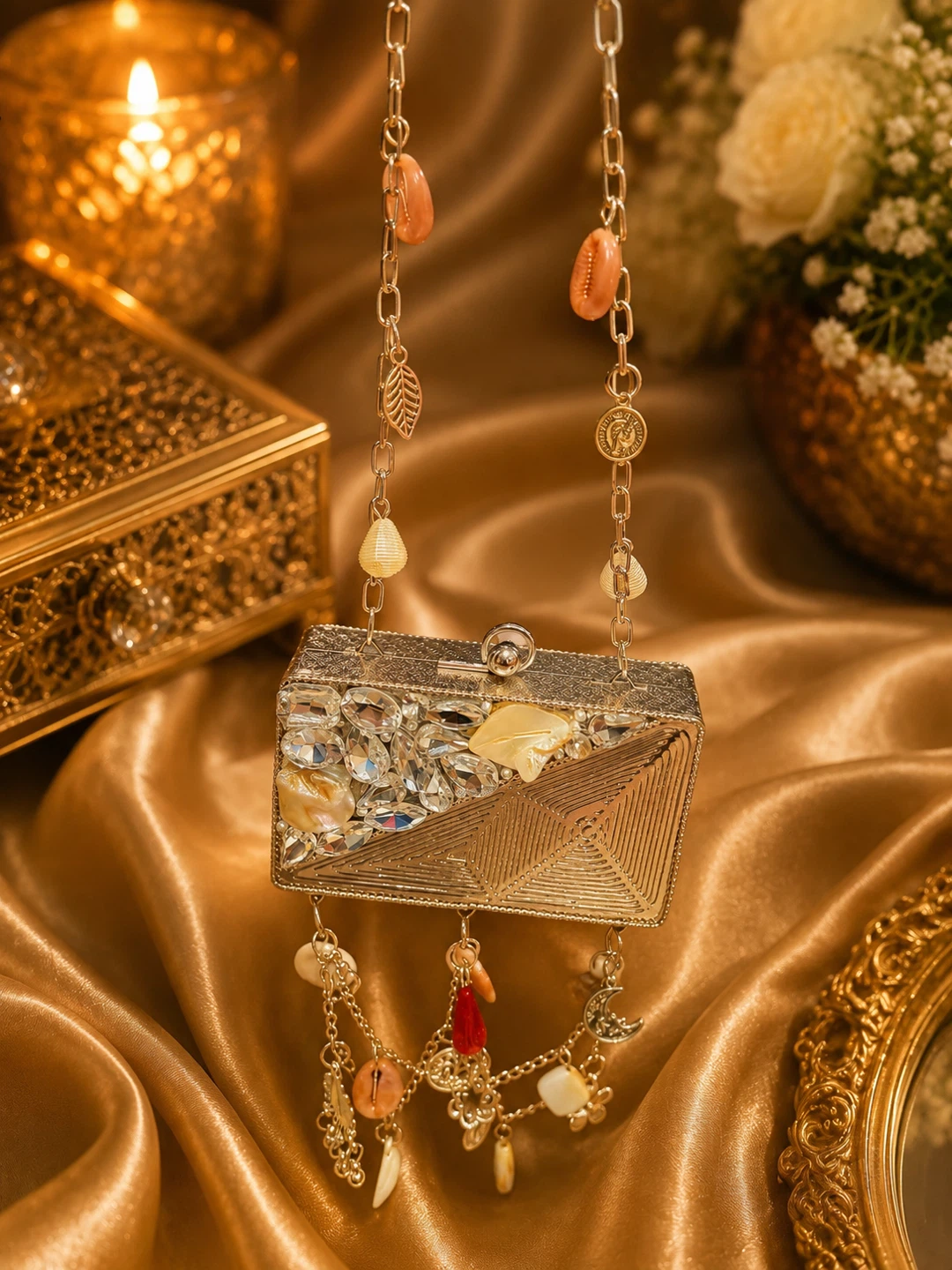 Embellished Clutch with Chain - Silver - photo 2