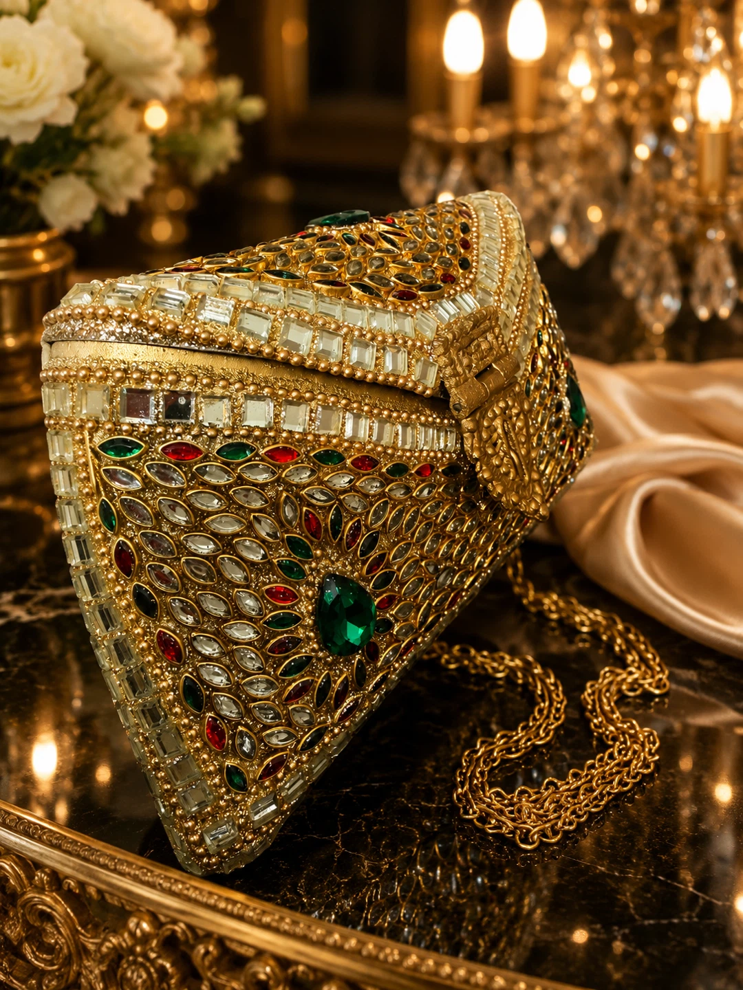 Embellished Clutch Bag with Chain