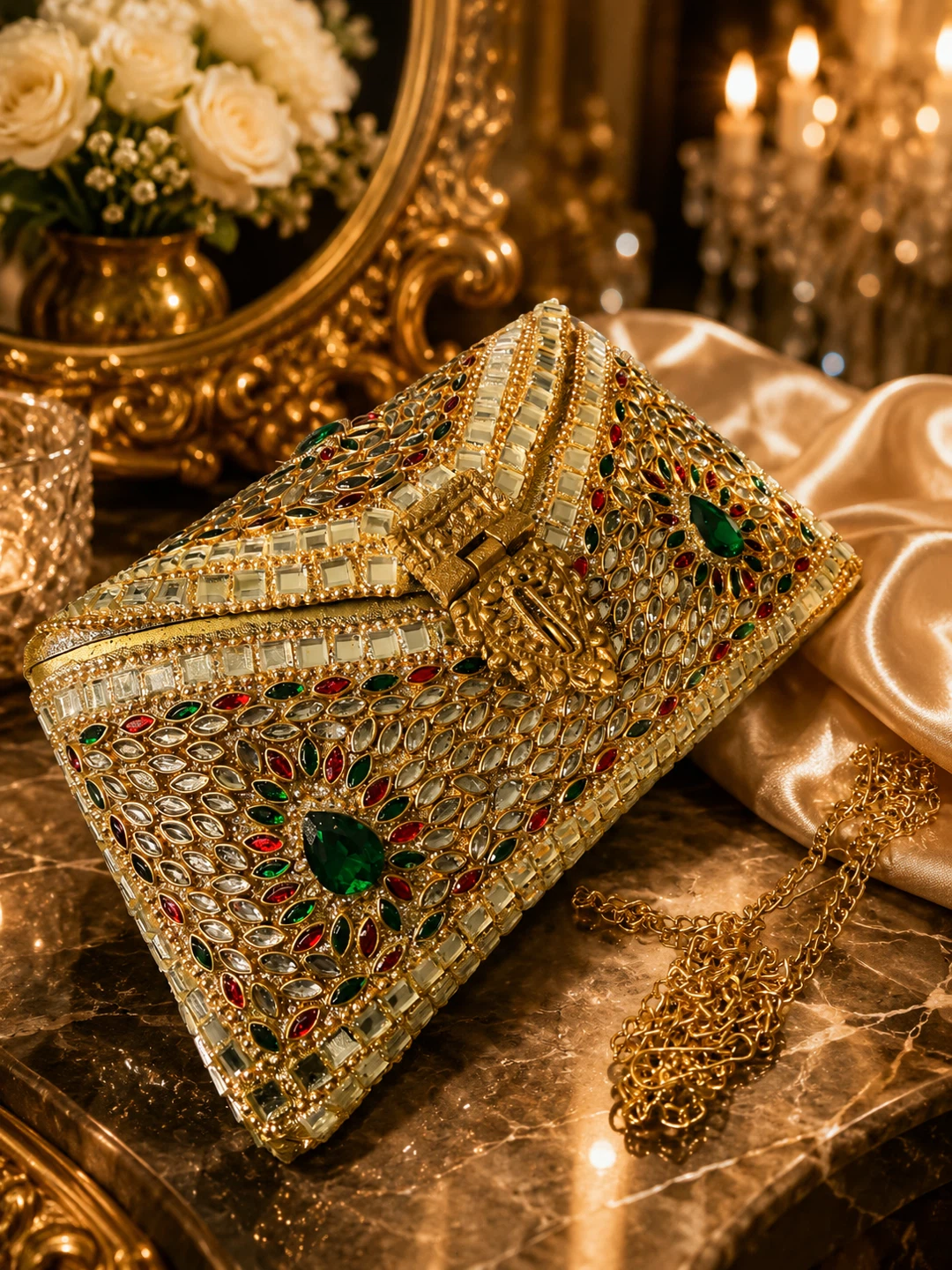 Embellished Clutch Bag with Chain - photo 3
