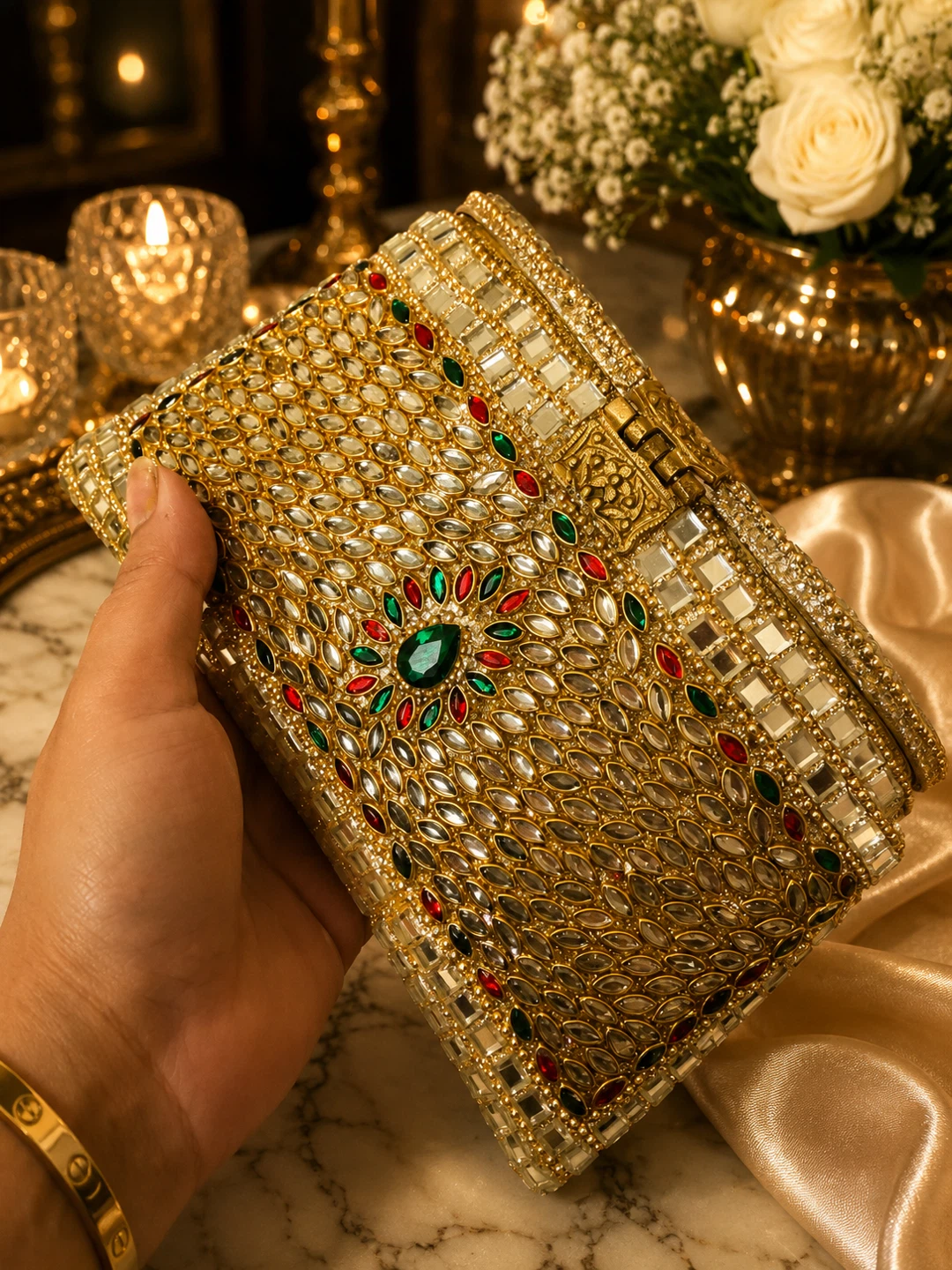 Embellished Clutch Bag with Chain - photo 4