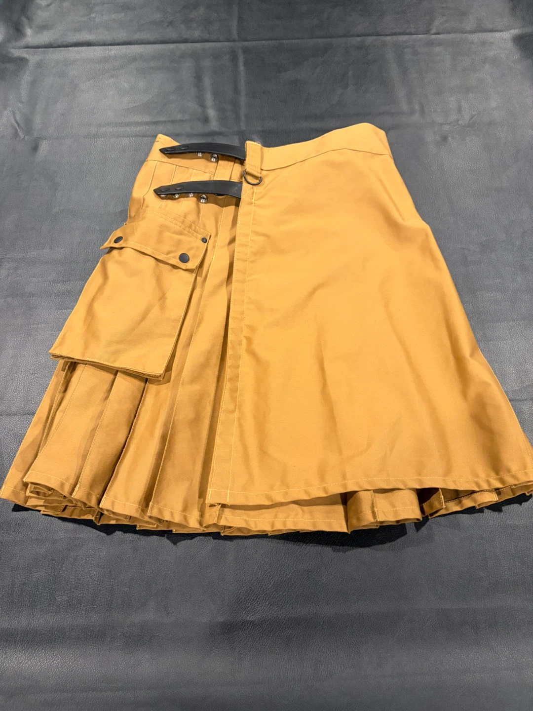 Beige Pleated Kilt with Buckles and Pockets