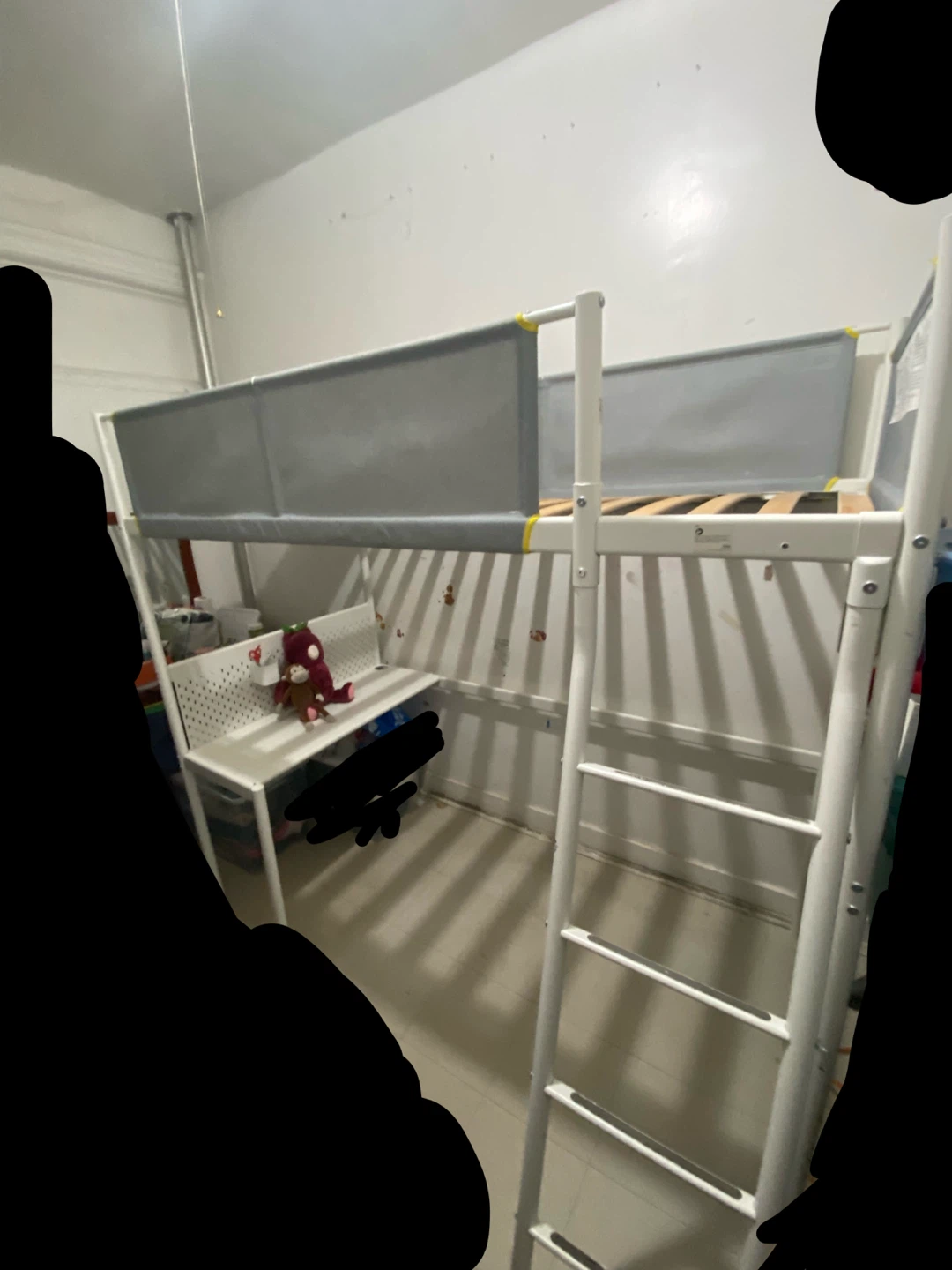 White Loft Bed with Desk and Guard Rails