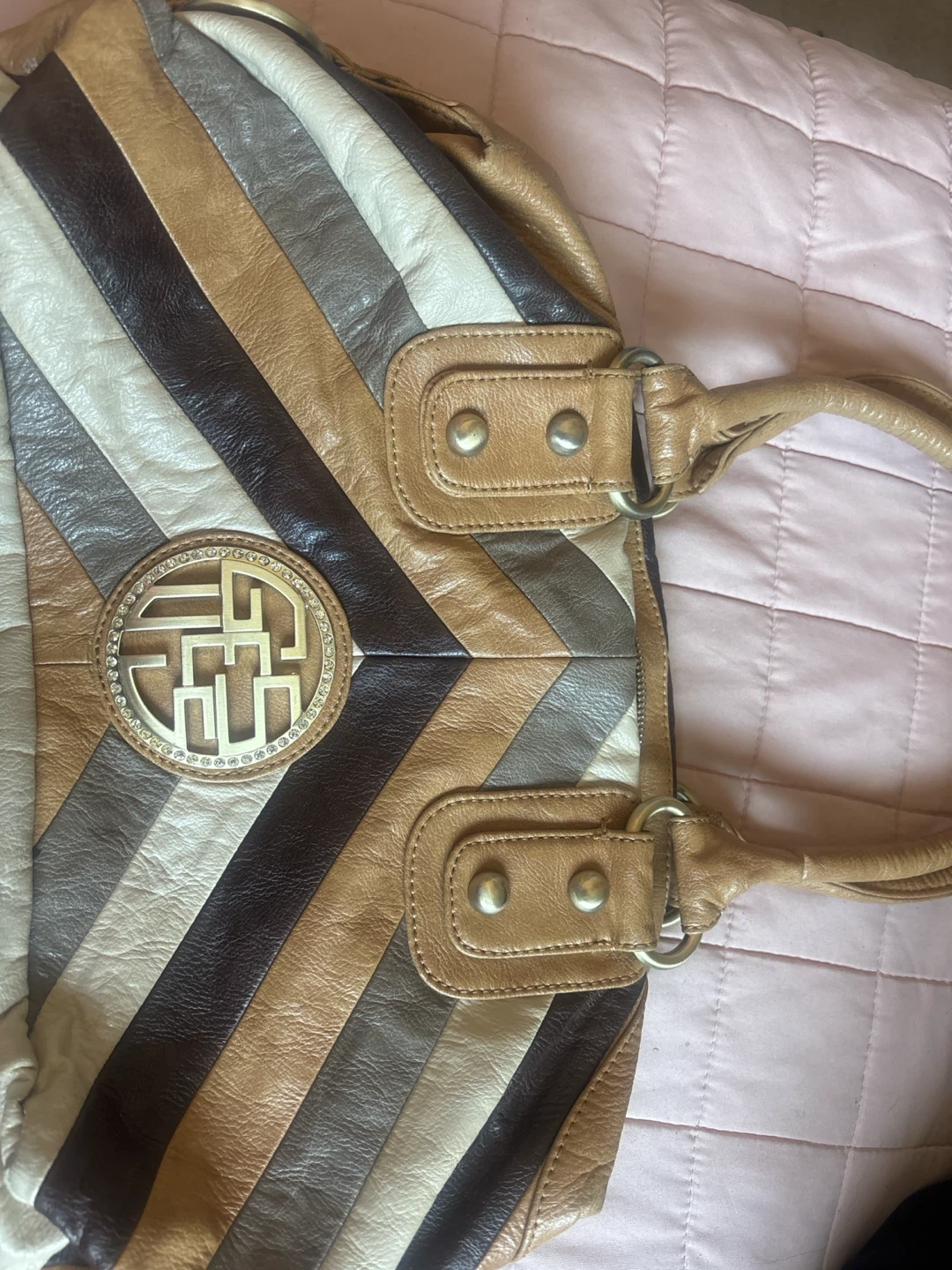 Guess Striped Leather Shoulder Bag