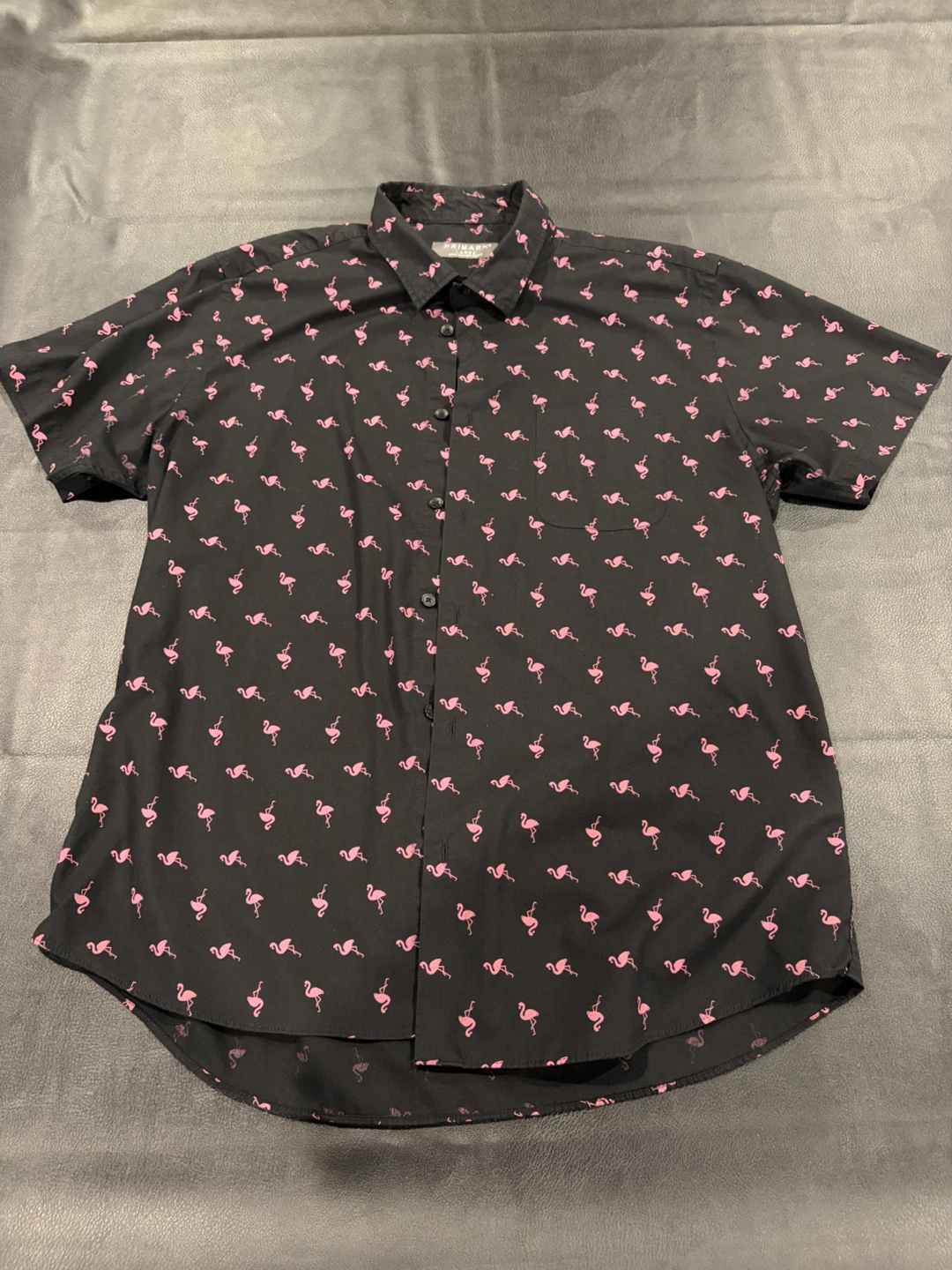 Black Flamingo Print Button-Up Shirt