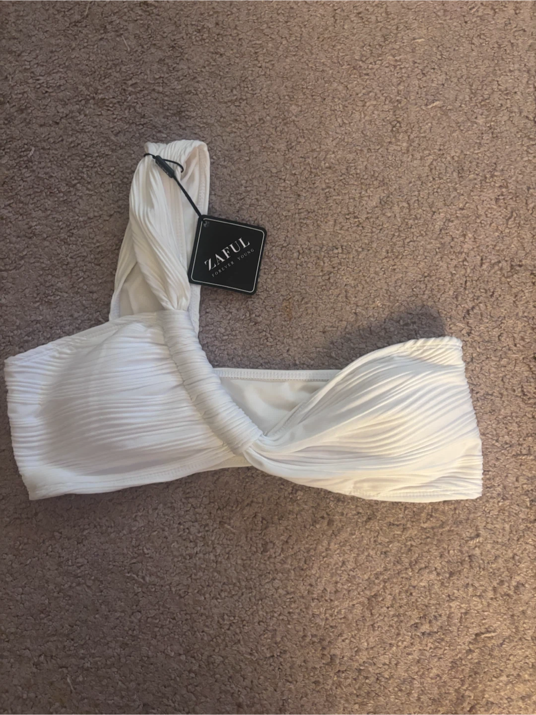 Zaful White Ribbed One-Shoulder Bikini Set - photo 2
