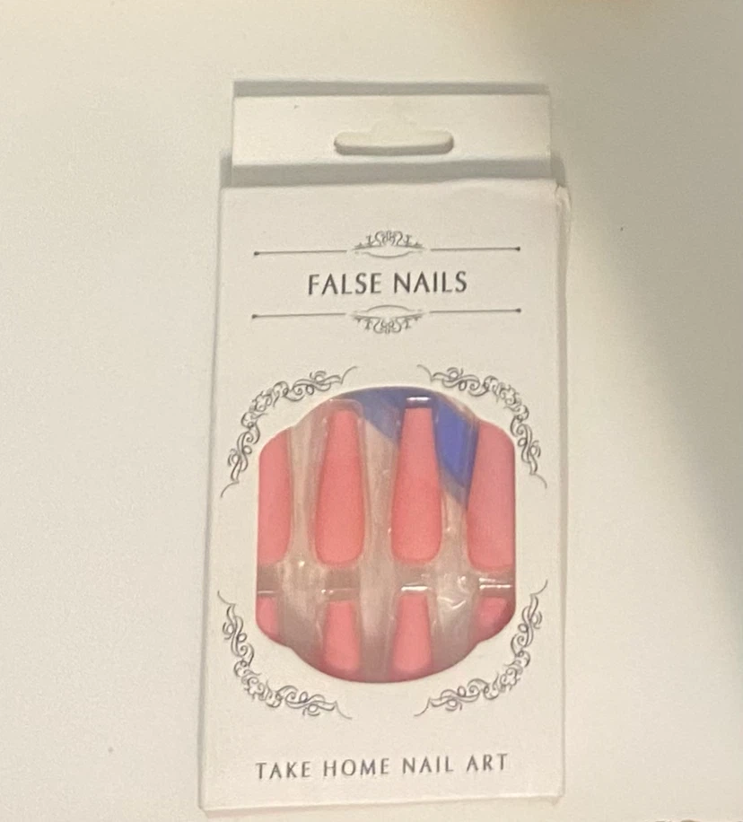 Long Pink Press-on Nails with Adhesive Tabs and a Nail File