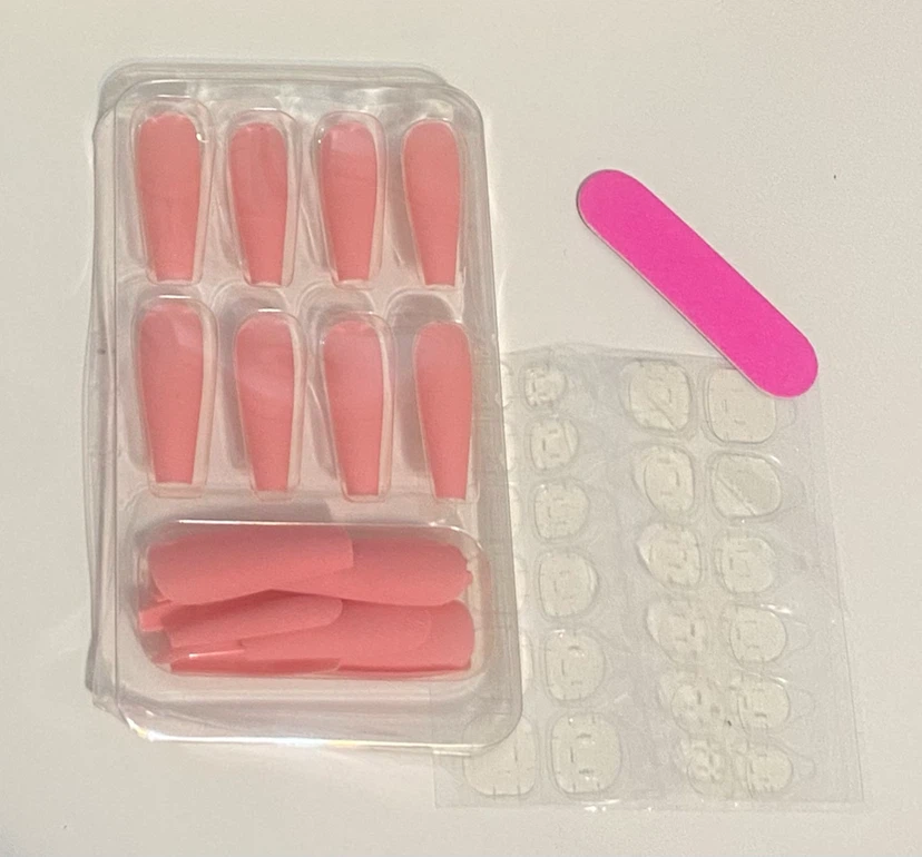 Long Pink Press-on Nails with Adhesive Tabs and a Nail File - photo 2