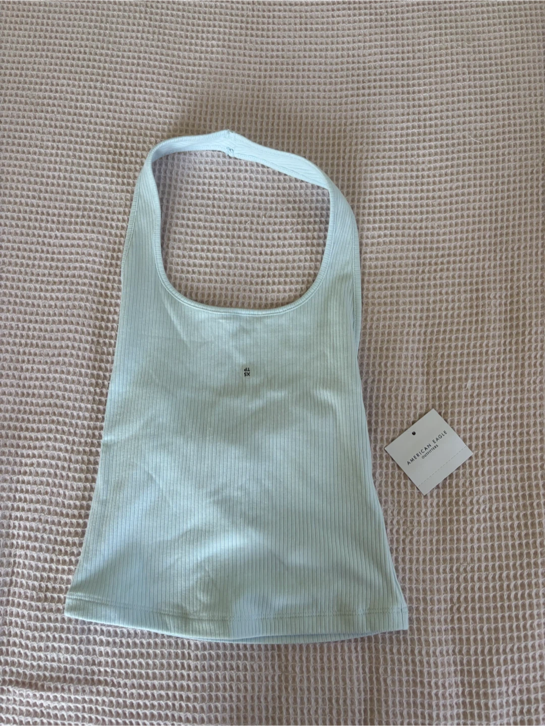 American Light Blue Ribbed Halter Top