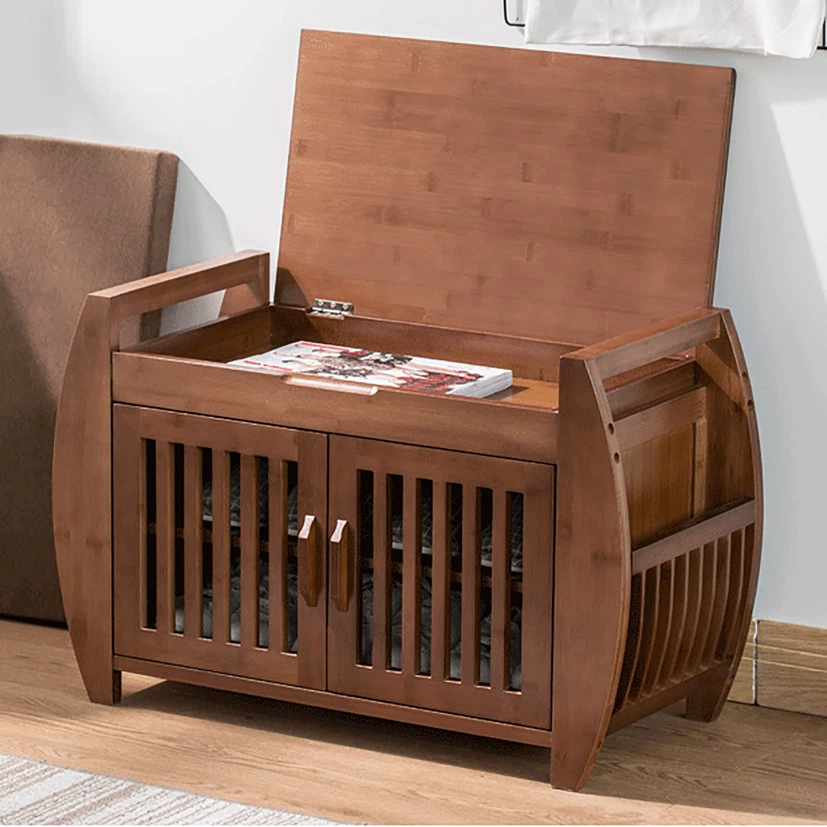 Shoe Storage Bench Rustic with Magazine Holder Organizer - photo 3