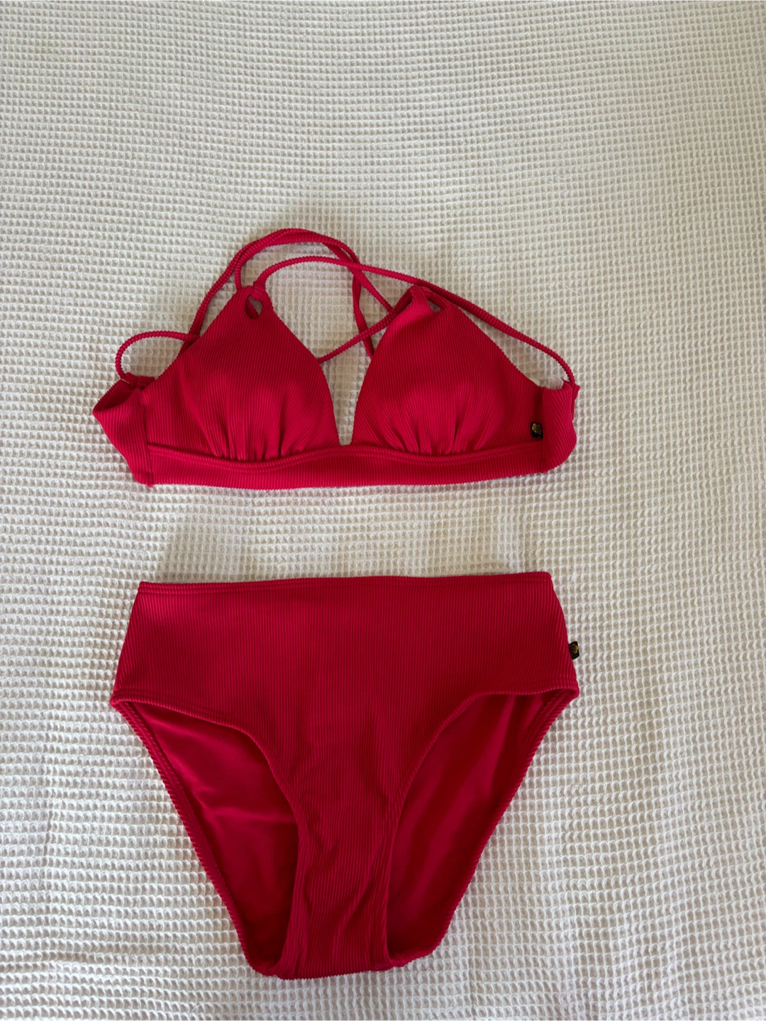 Red Ribbed Bikini Set