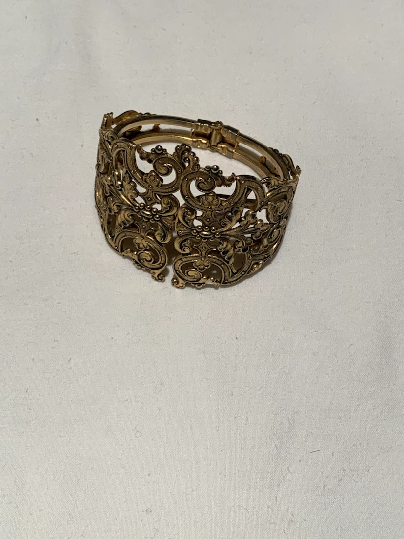 Ornate Gold-Tone Hinged Cuff Bracelet