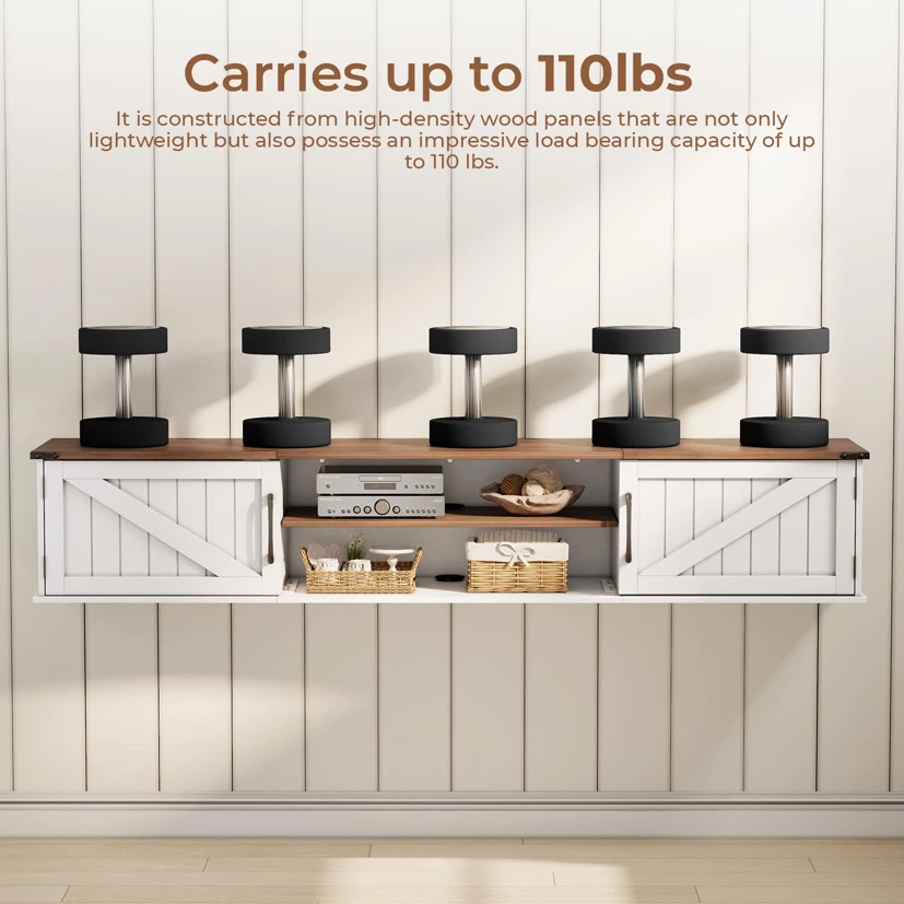 Floating TV Stand with Doors, 63'' Farmhouse TV Shelf - photo 3