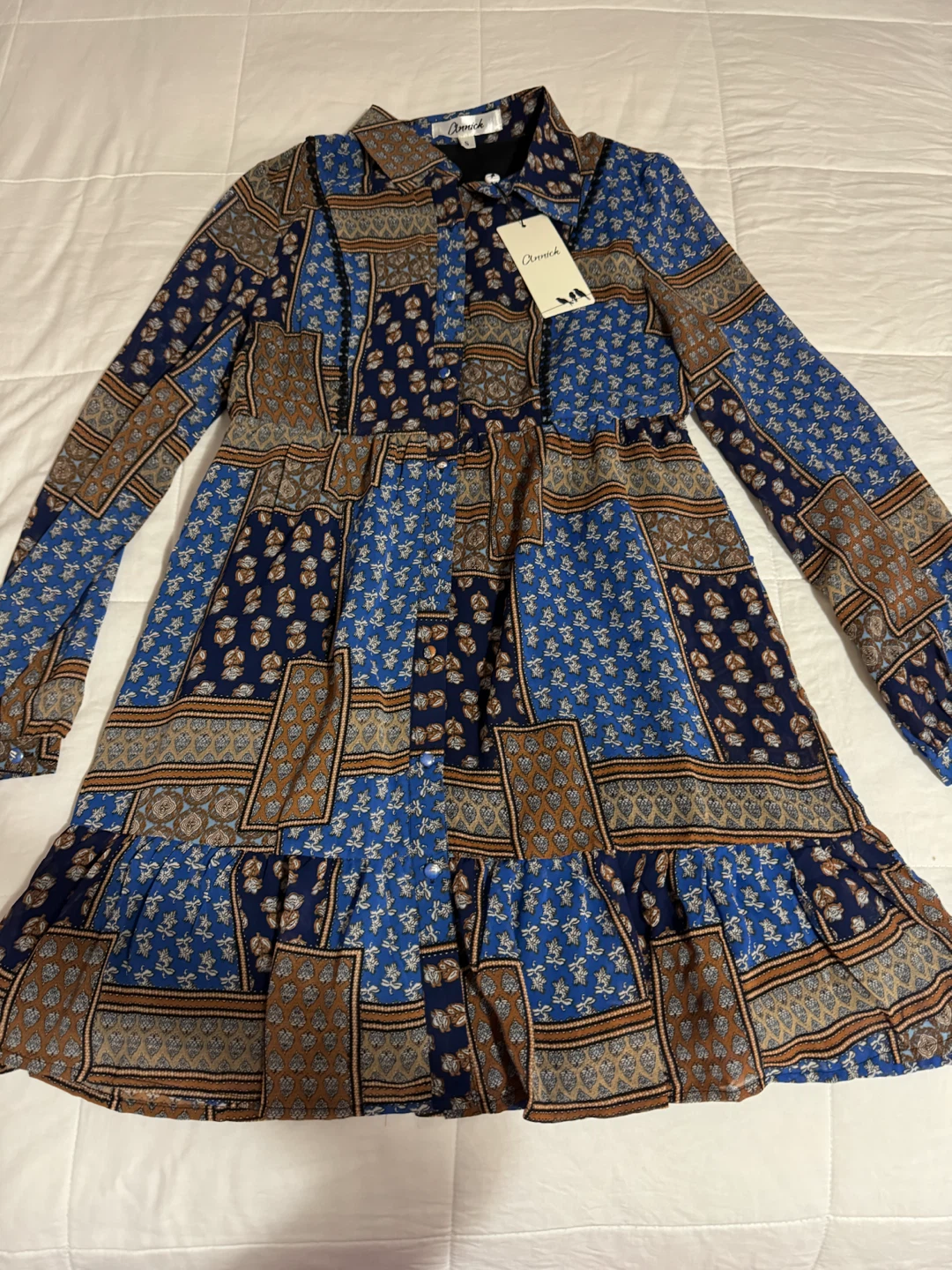Annick Long Sleeve Patchwork Dress - Size S