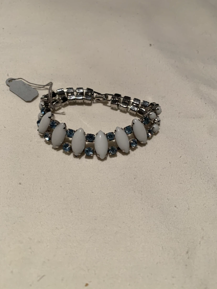 Double Row White and Blue Stone Bracelet