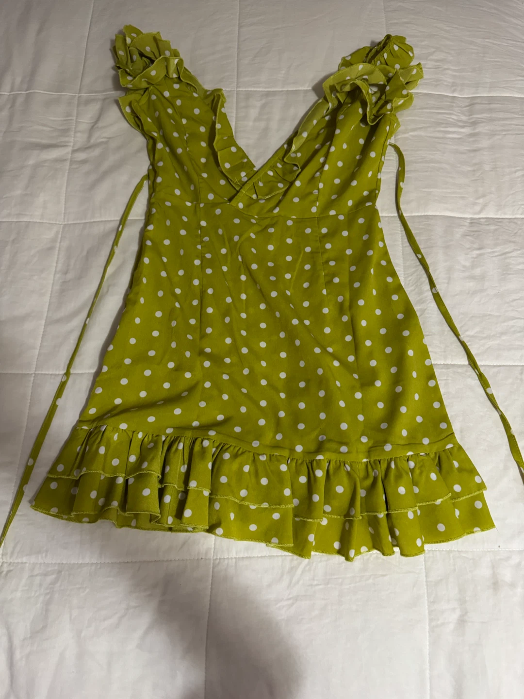 PrettyLittleThing Lime Polka Dot Ruffle Dress
