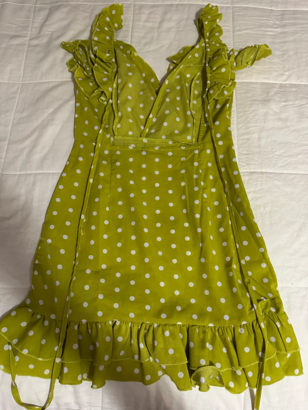 PrettyLittleThing Lime Polka Dot Ruffle Dress - photo 2