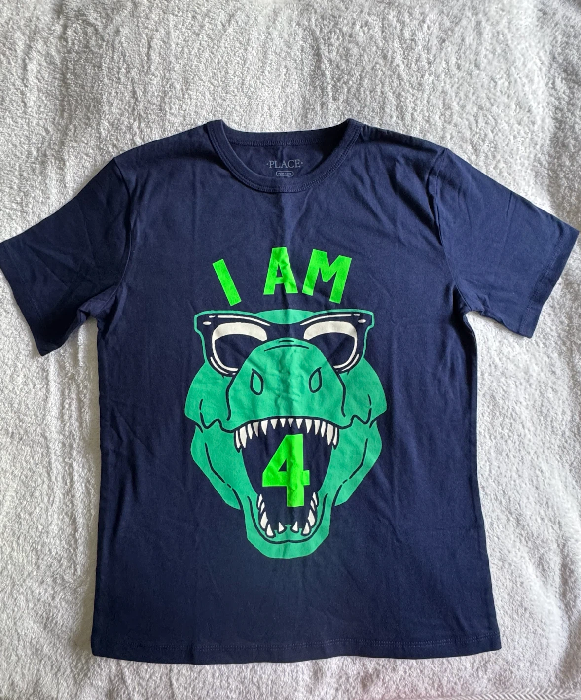 The Children's Place Navy Blue Dinosaur "I Am 4" T-Shirt 7/8